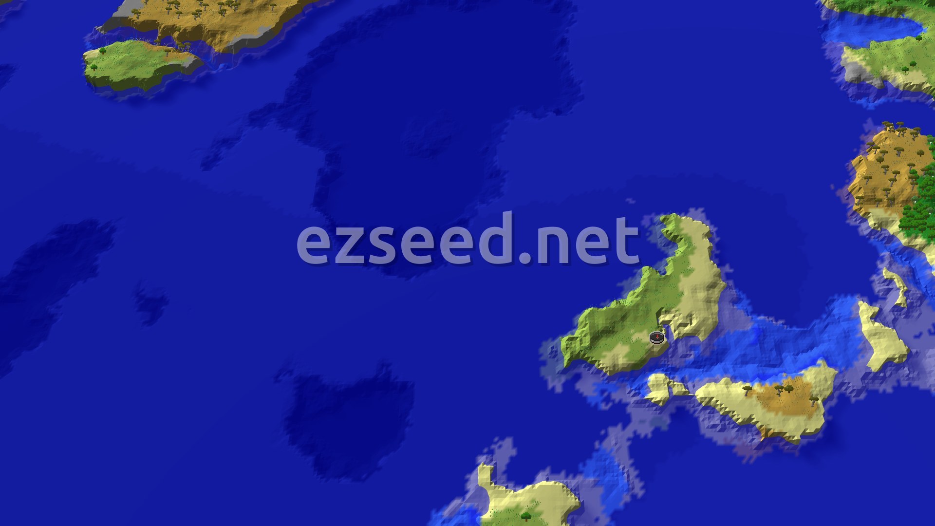 Aerial Minecraft seed map — A Shipwreck and Trial Chambers near a Beach Spawn
