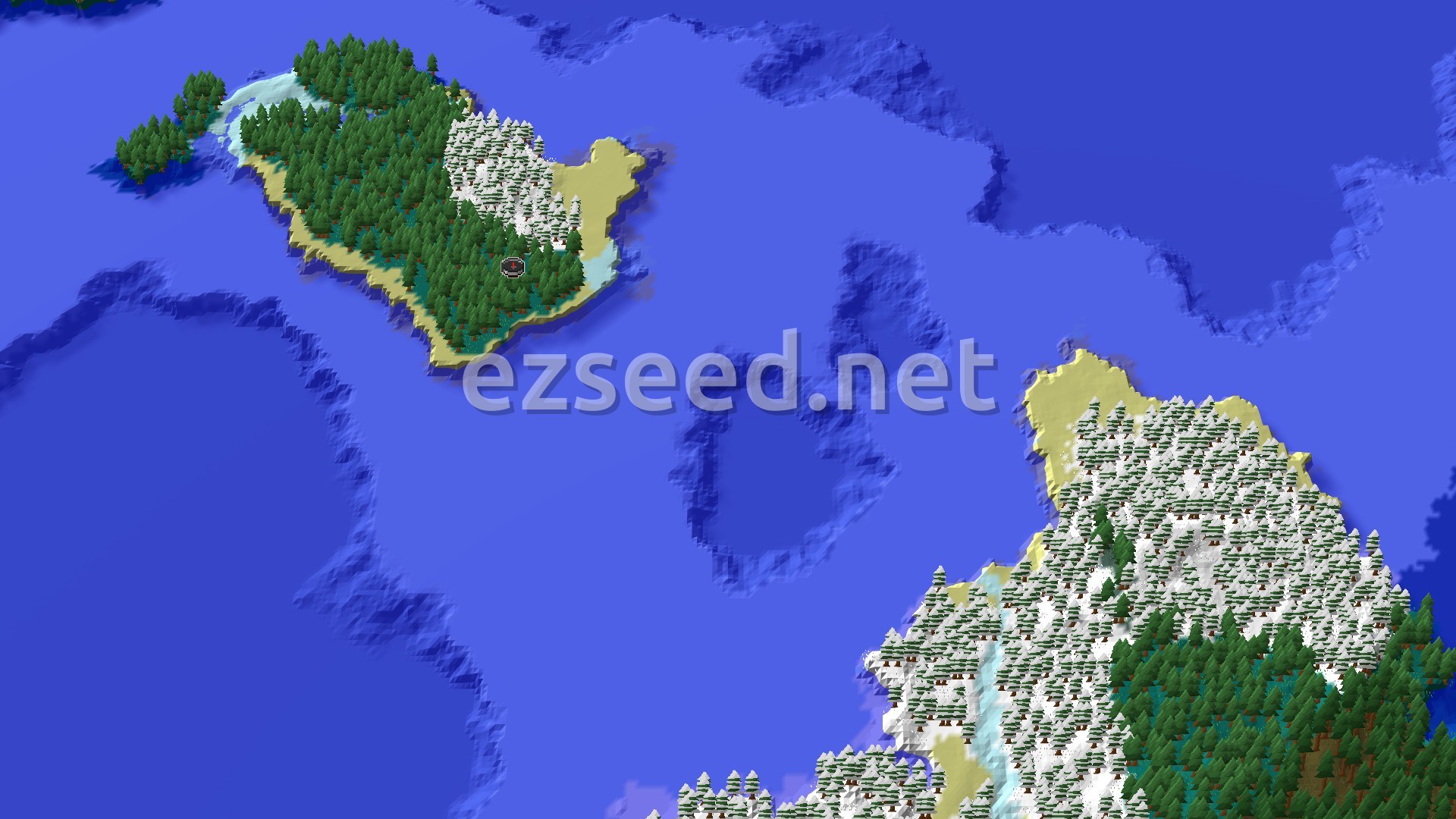 Aerial Minecraft seed map — A Cold Start with Close Chambers and Ocean Exploration