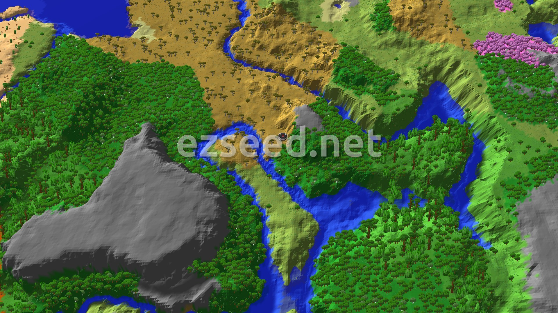 Aerial Minecraft seed map — Savanna Spawn With Nearby Trial Chambers