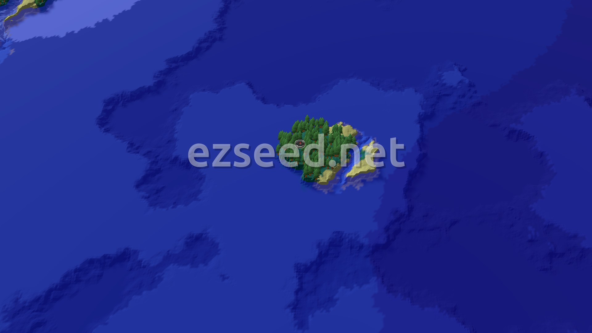 Aerial Minecraft seed map — Island Taiga Spawn with Nearby Village