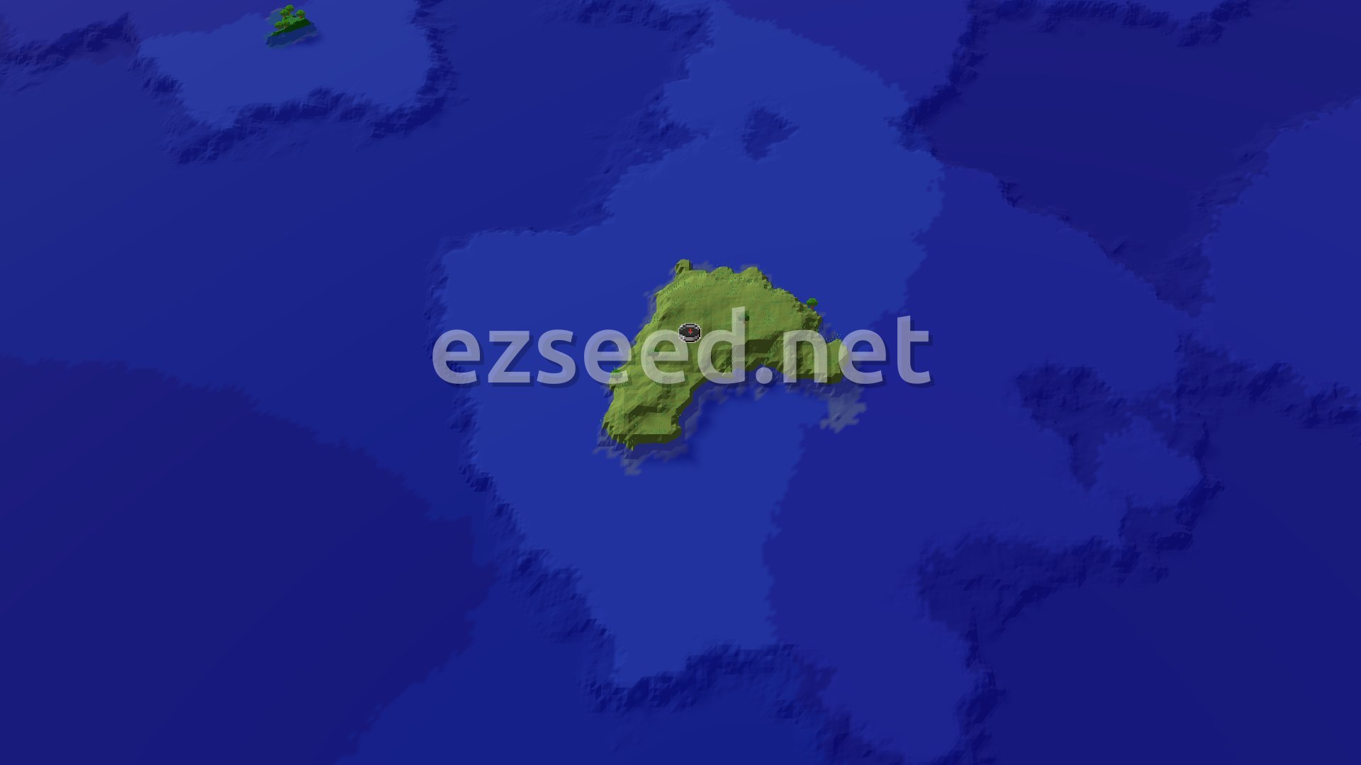 Aerial Minecraft seed map — Island Start with Nearby Village and Trial Chambers