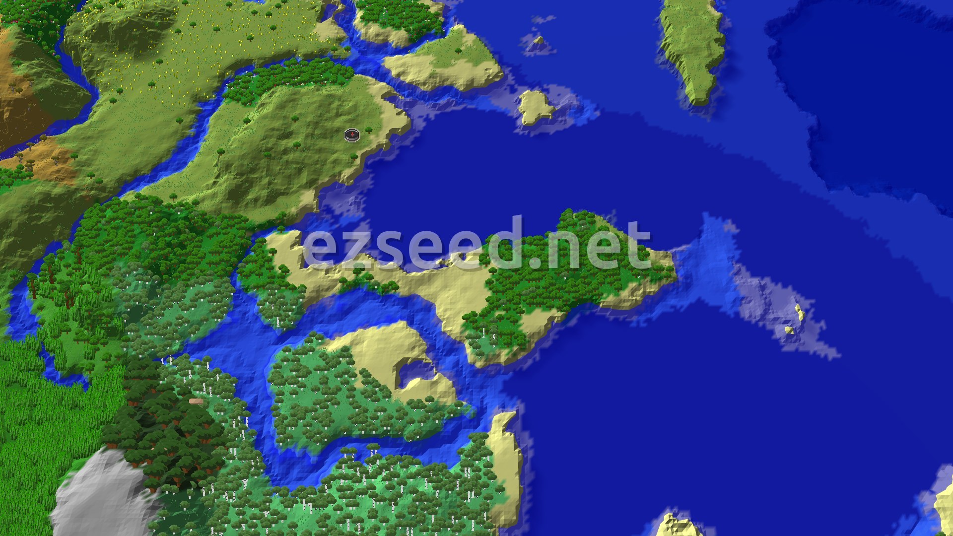 Aerial Minecraft seed map — Flower Forest and Stronghold Near Plains Spawn