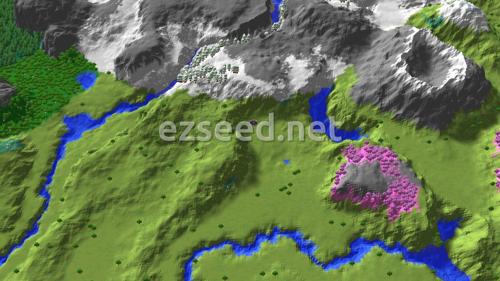 Aerial Minecraft seed map — Ancient City and Cherry Grove Near Spawn