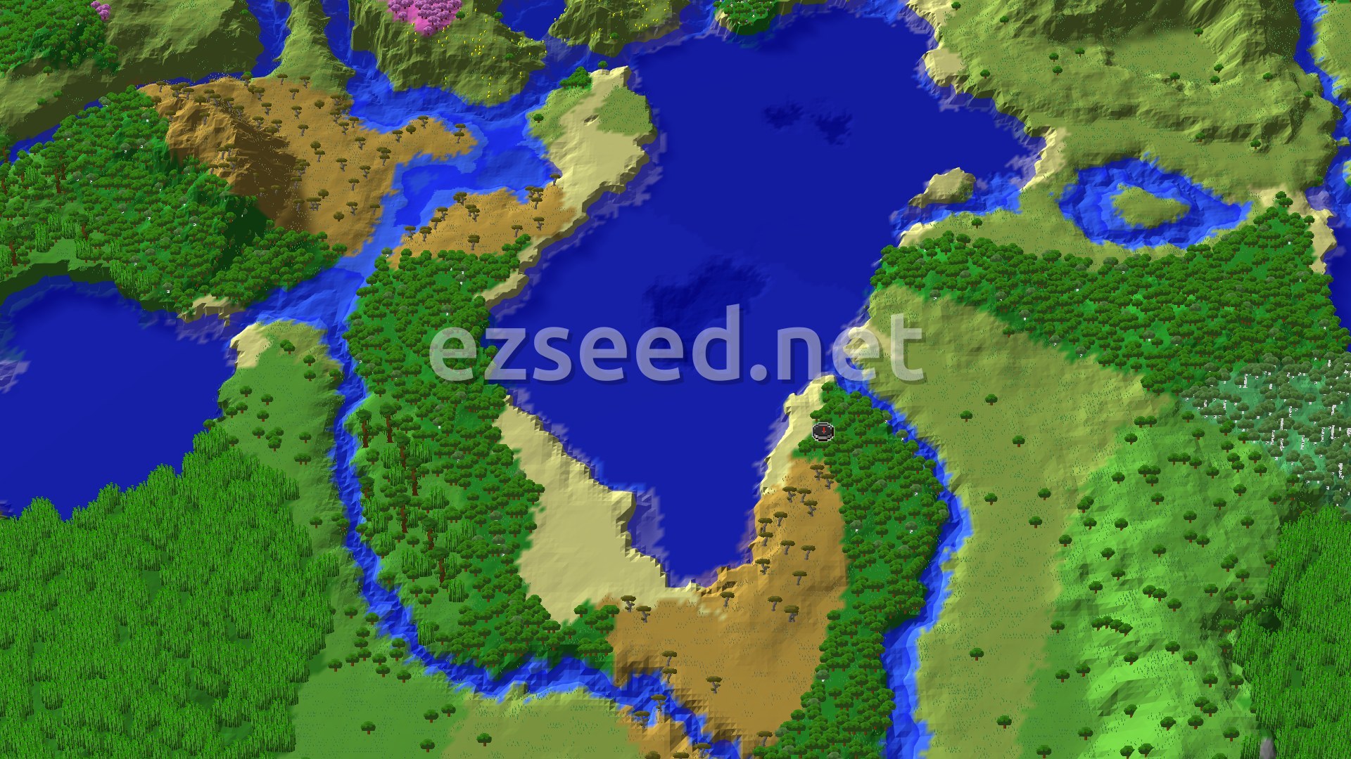 Aerial Minecraft seed map — Spawn Near a Shipwreck and a Jungle Temple