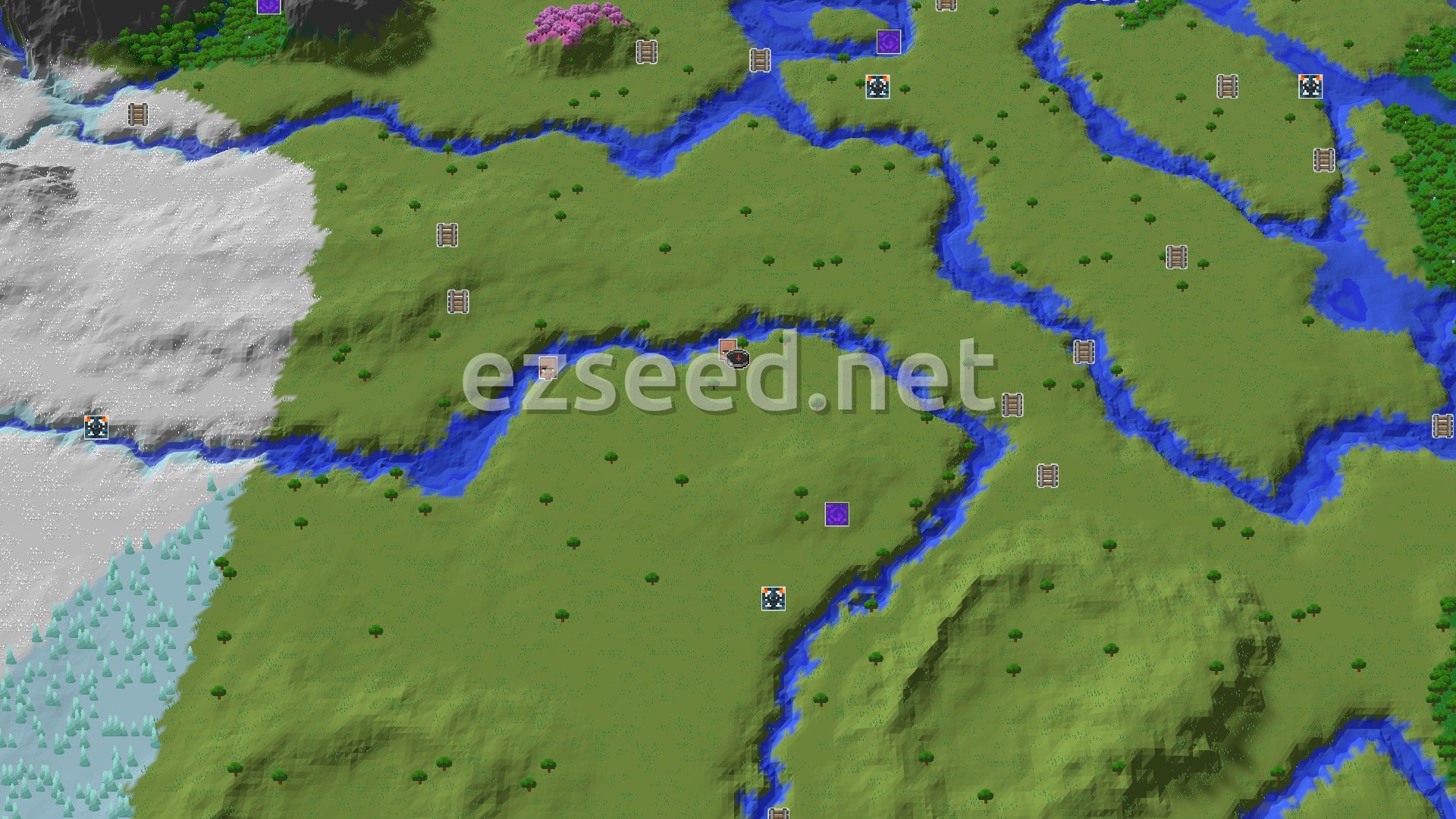 Aerial Minecraft seed map — A Quiet Plains Spawn with Early Village Access