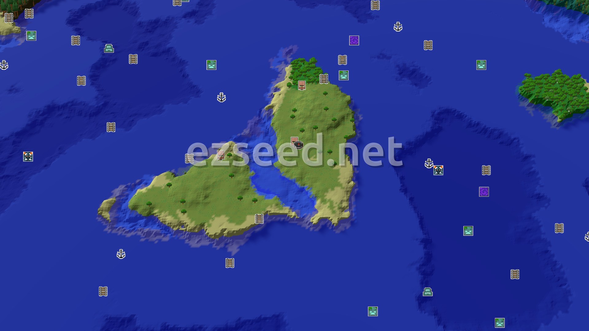 Aerial Minecraft seed map — Island Spawn with a Village at Your Feet