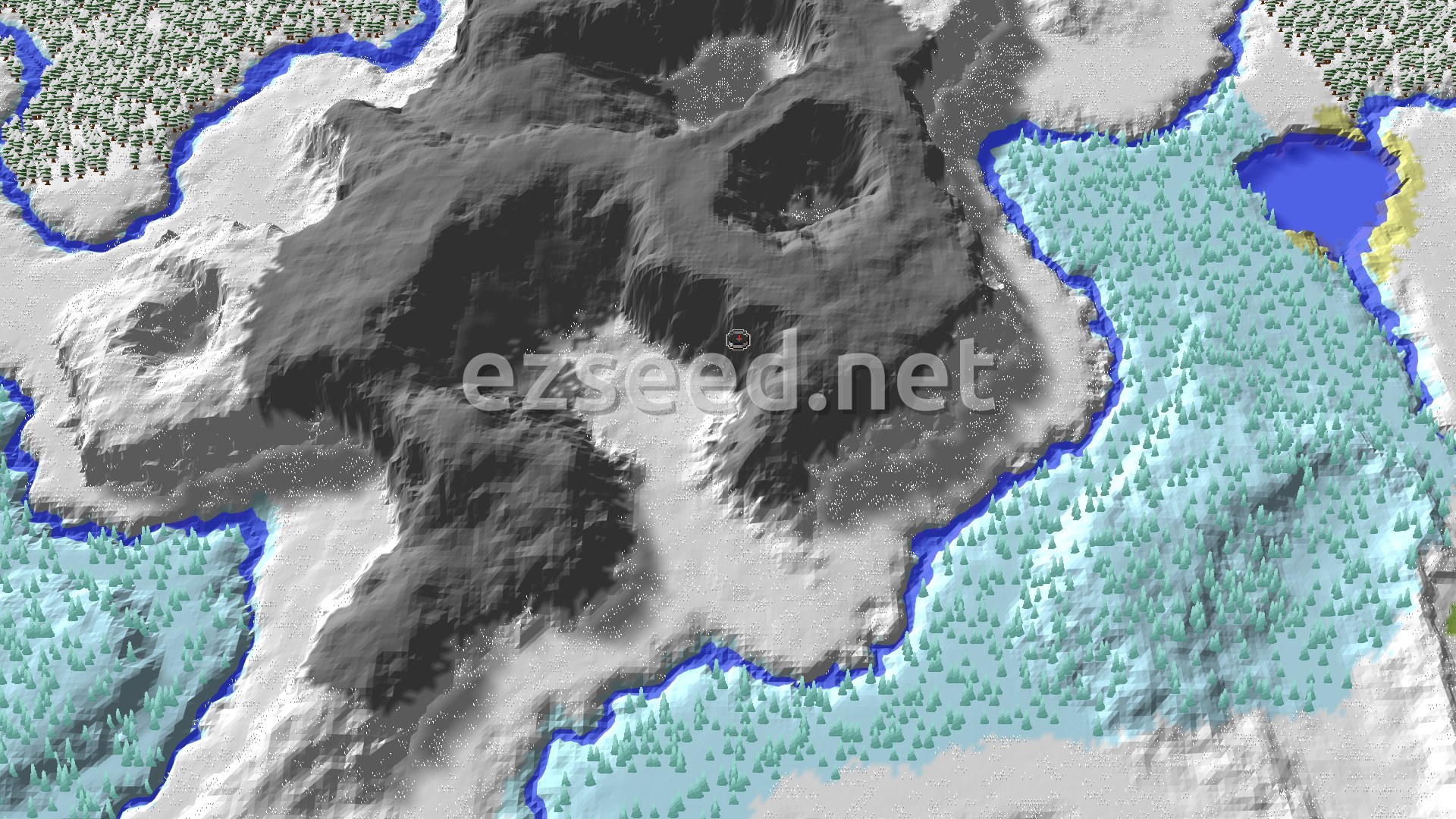 Aerial Minecraft seed map — Snowy Plains Start with Close Ancient City Access