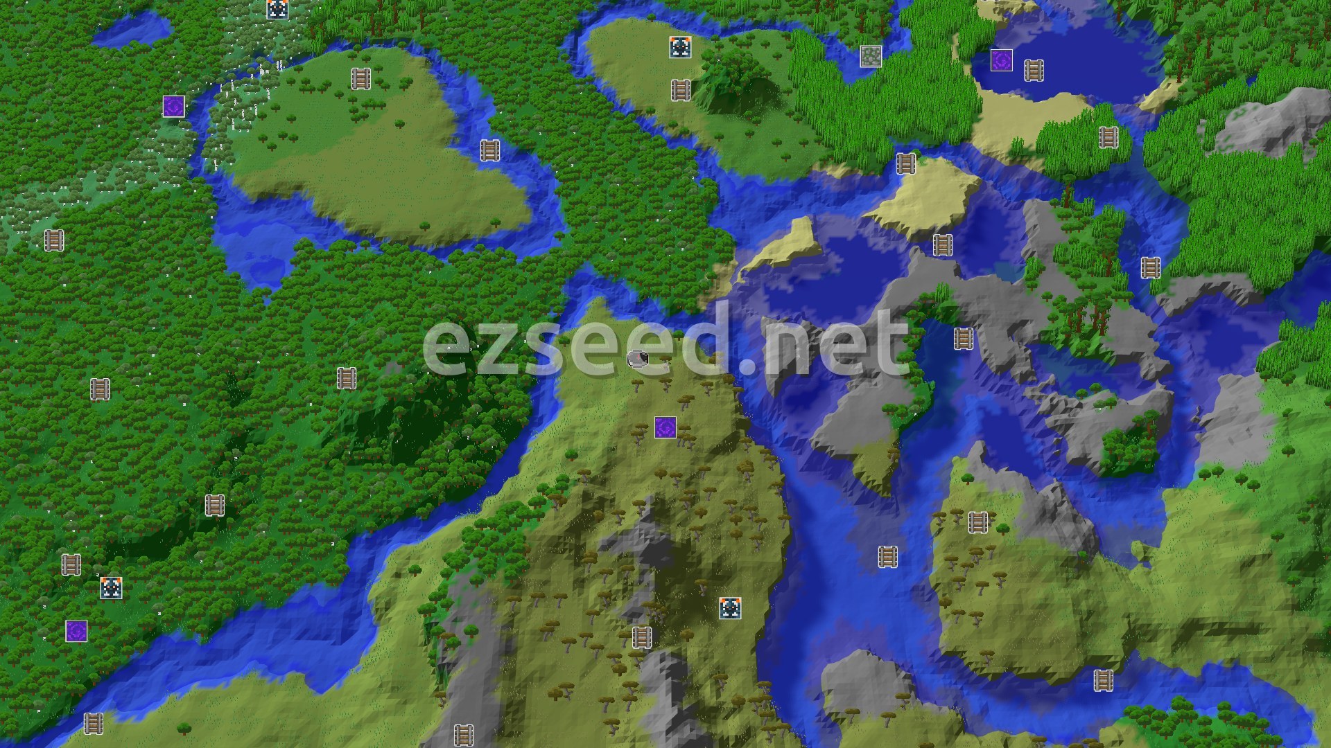 Aerial Minecraft seed map — A Jungle Journey with Close Trial Chambers