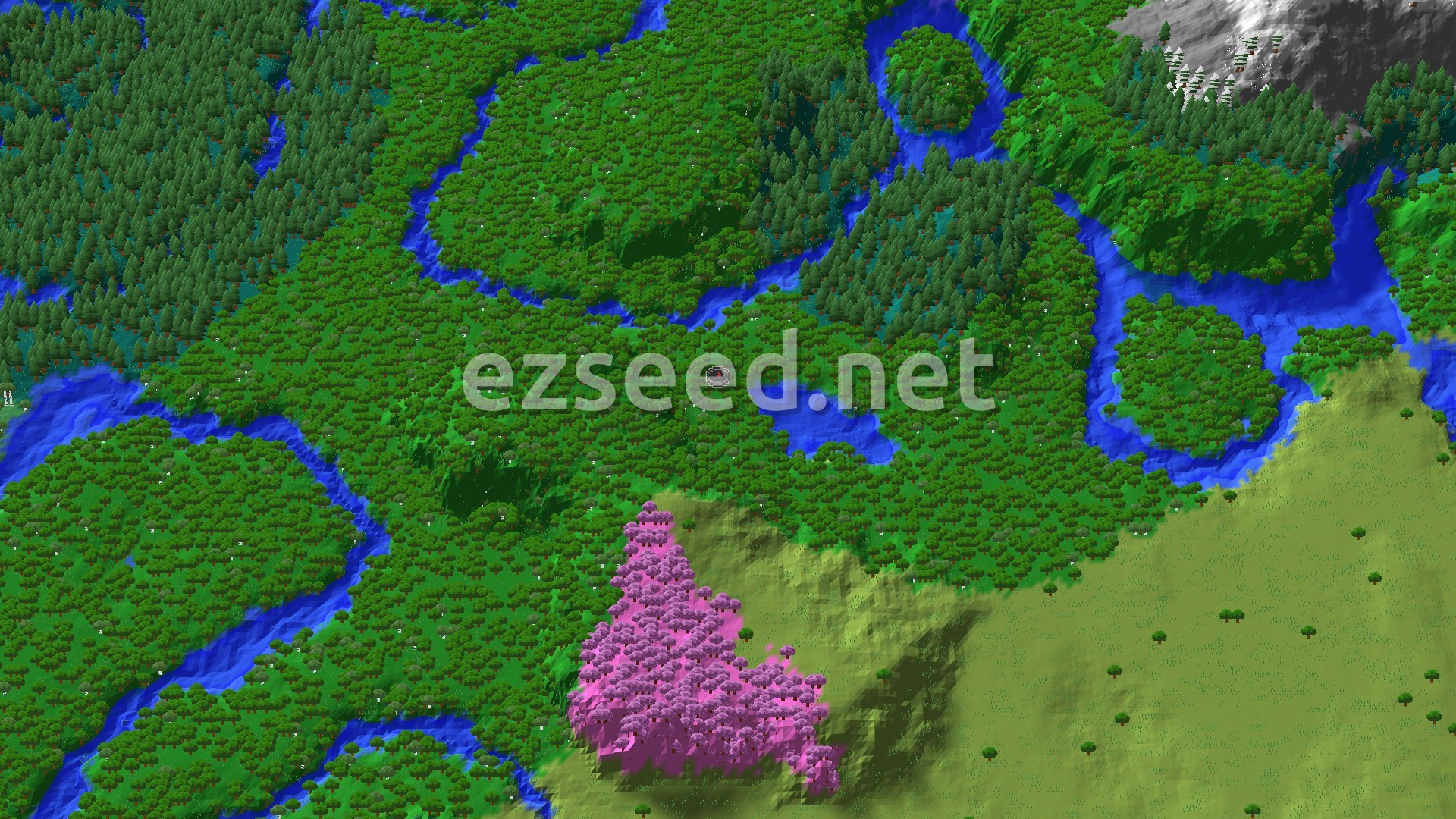 Aerial Minecraft seed map — Ancient City Not Far From Forest Spawn