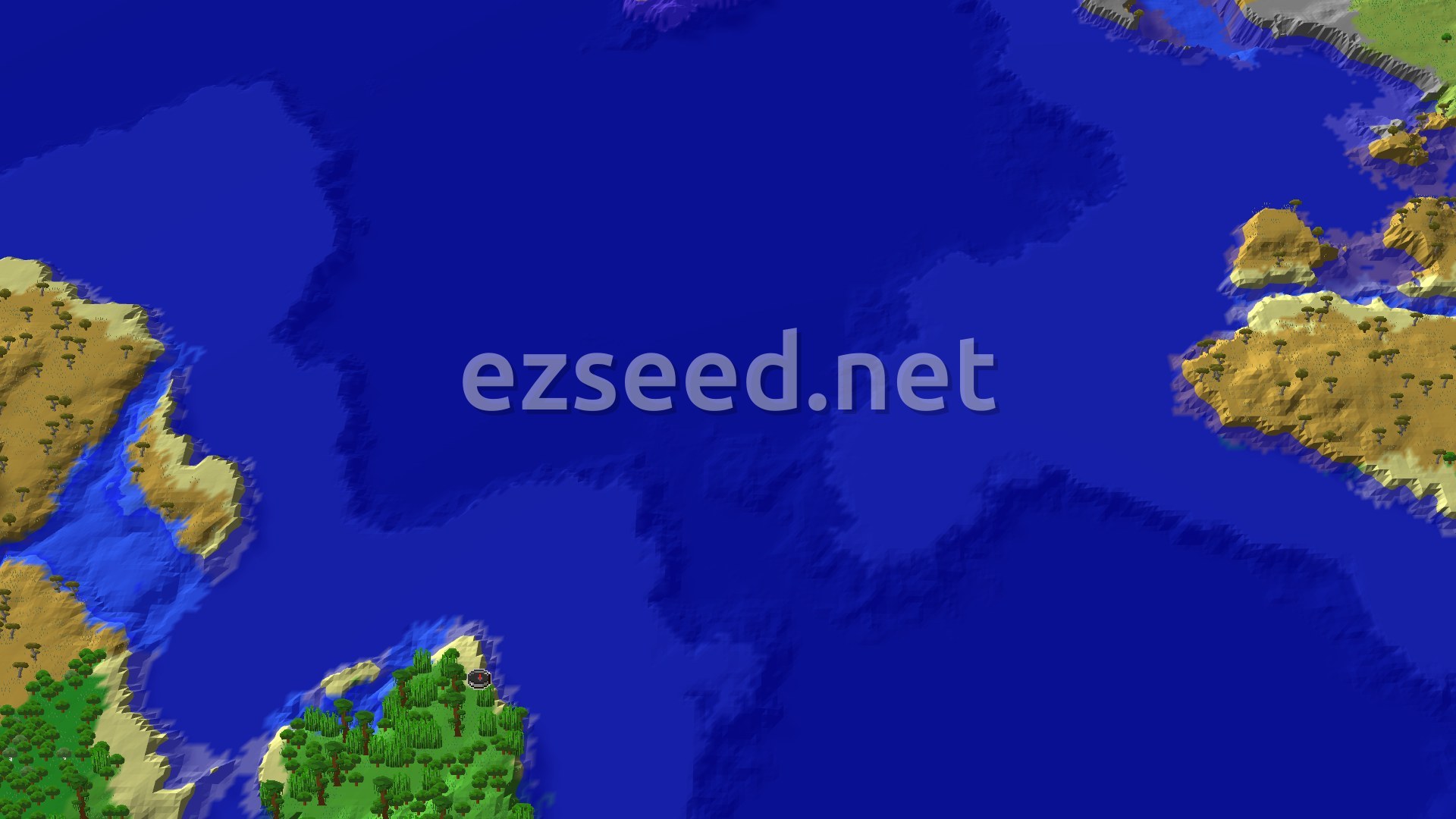 Aerial Minecraft seed map — Beach Spawn with Nearby Jungle Temple and Trial Chambers