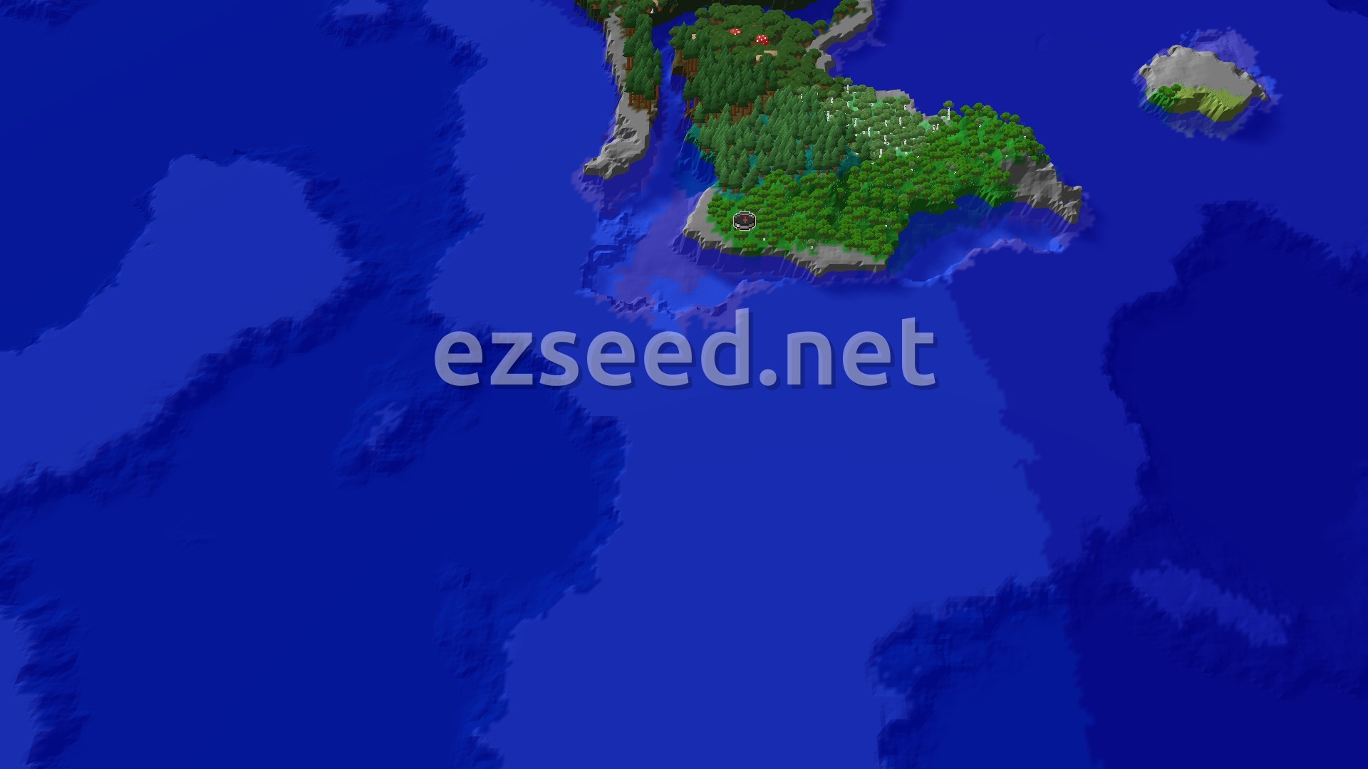 Aerial Minecraft seed map — Trial Chambers and Ocean Monument Near Forest Spawn