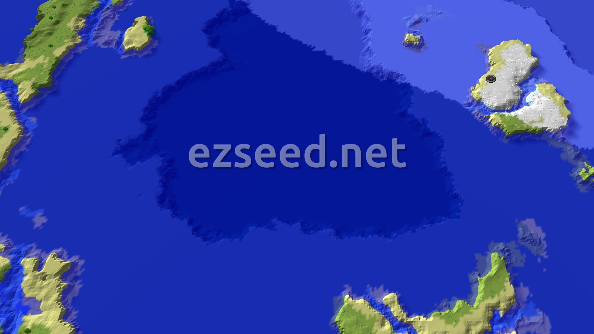 Aerial Minecraft seed map — Snowy Beach Spawn with Nearby Ocean Structures