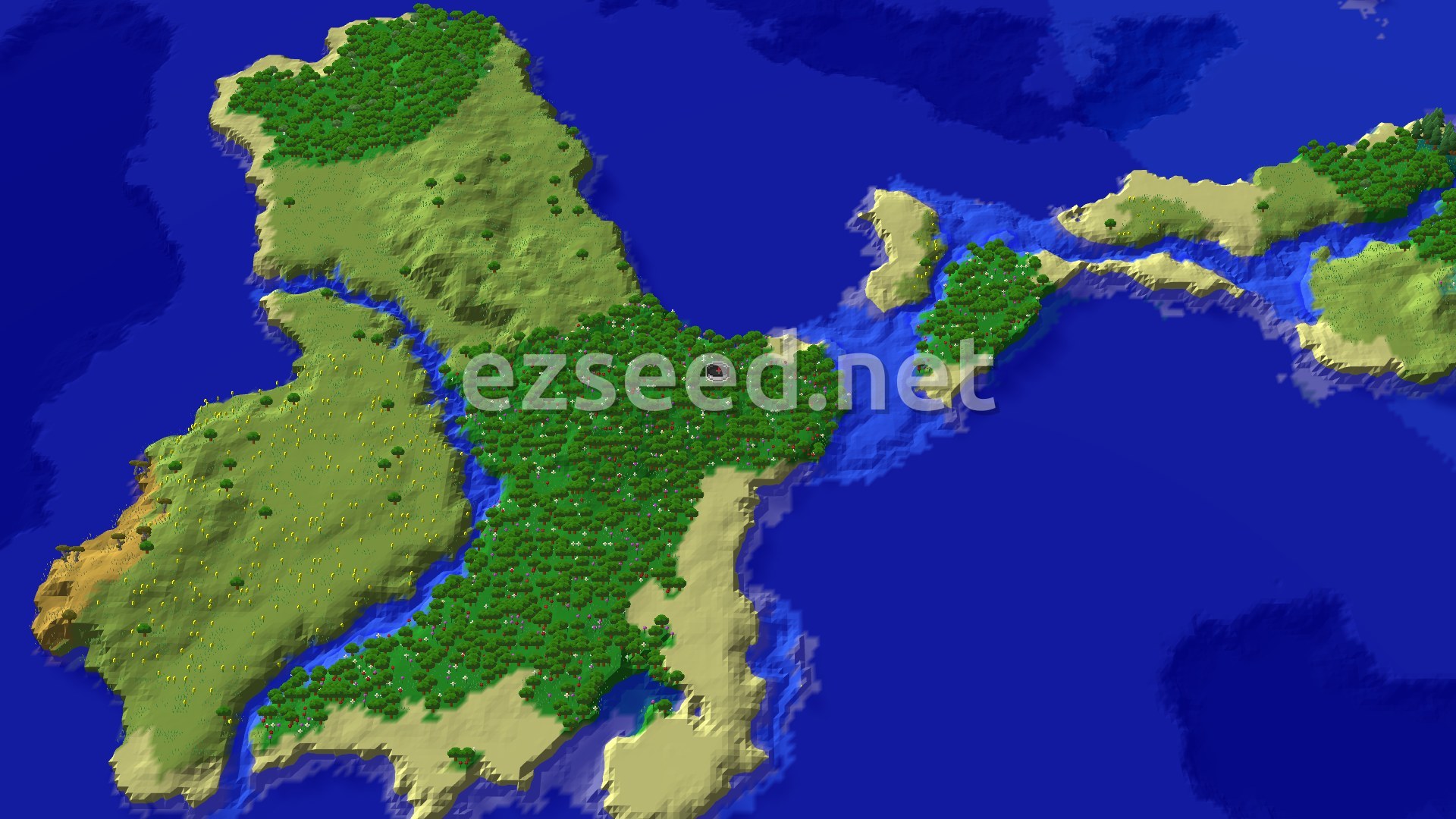 Aerial Minecraft seed map — Spawn in a Flower Forest, Explore Coastal Islands