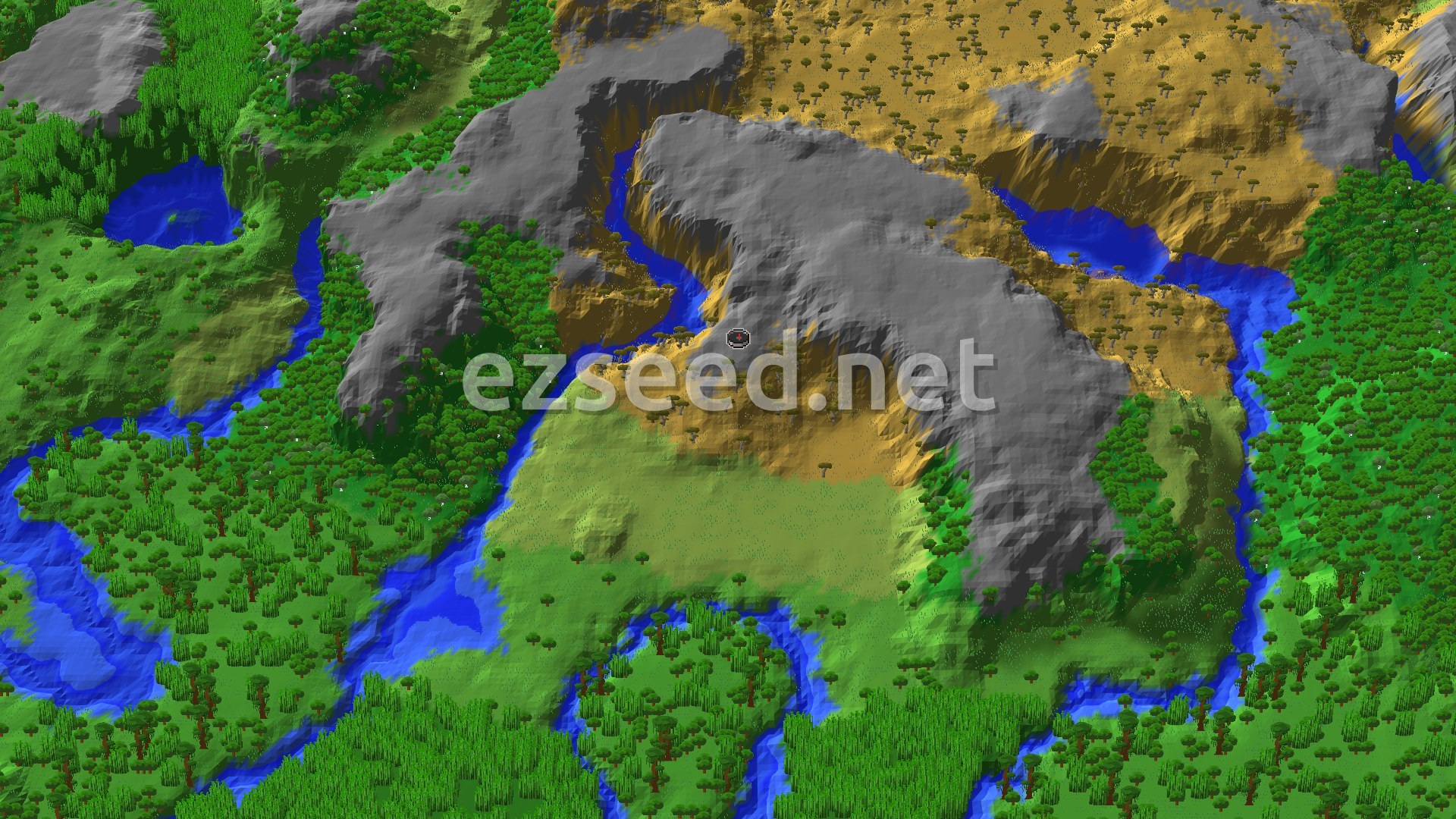 Aerial Minecraft seed map — Savanna Spawn with Ancient City Nearby