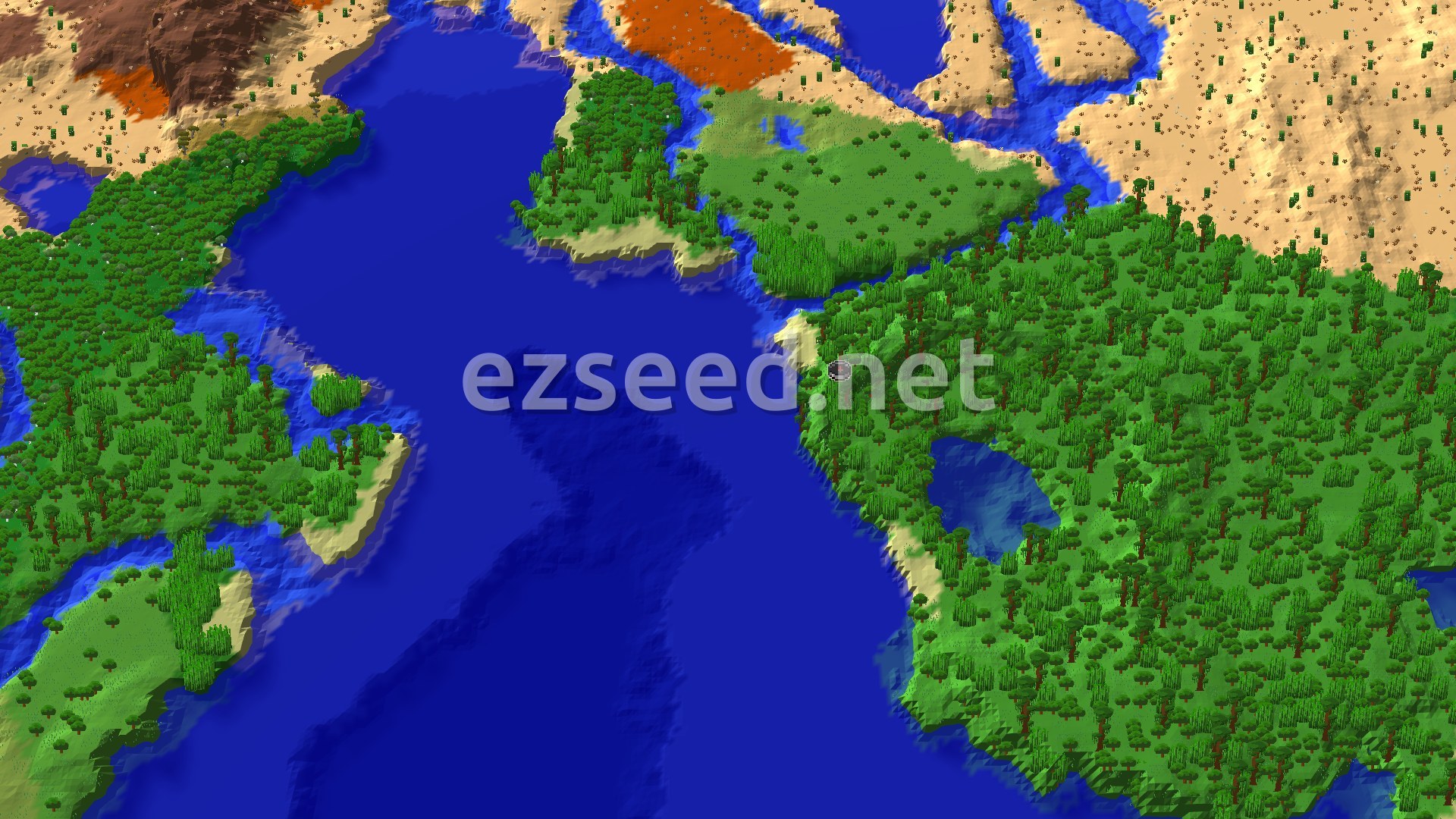 Aerial Minecraft seed map — Jungle Spawn with Nearby Badlands and a Distant Village