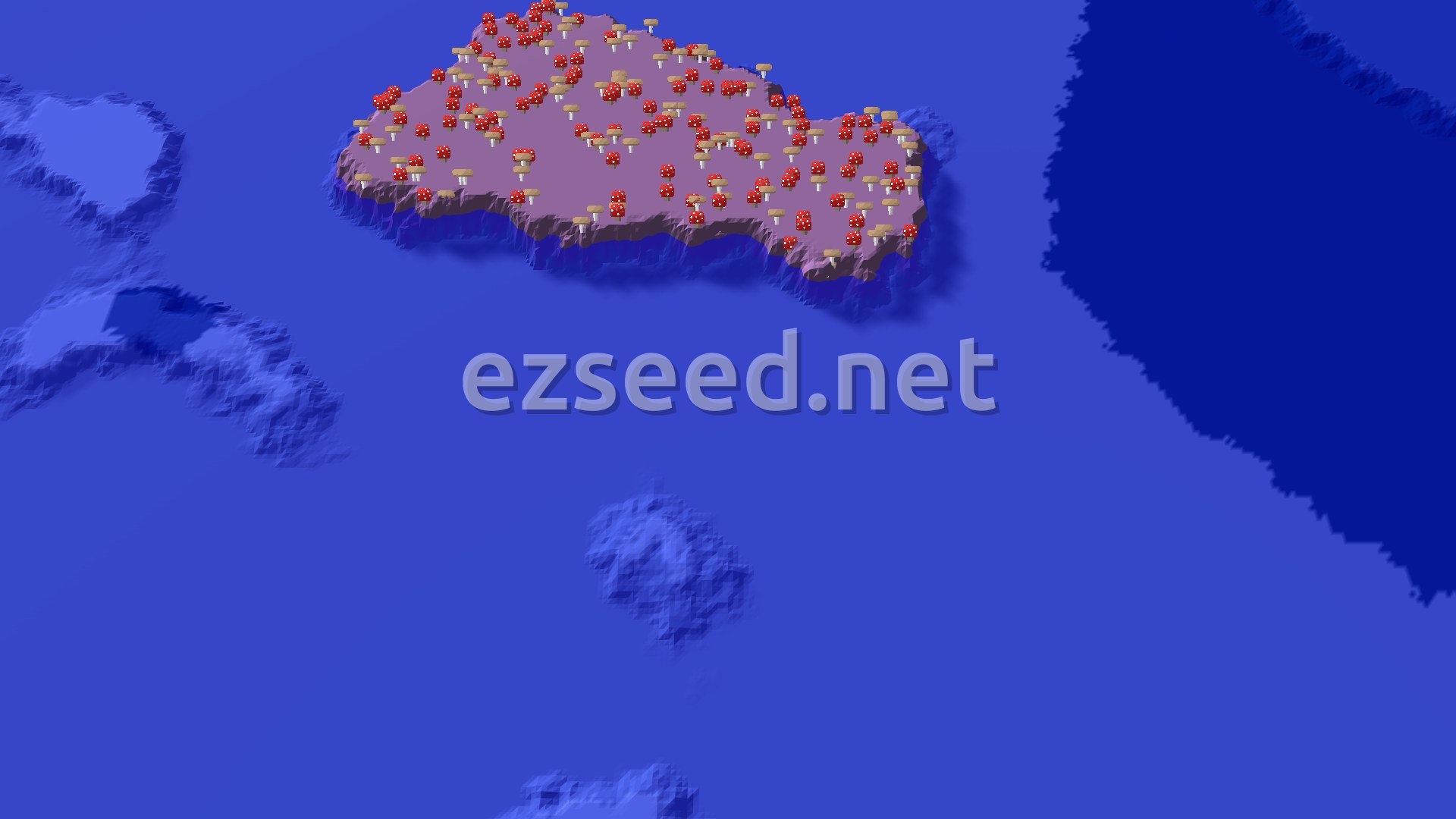 Aerial Minecraft seed map — Mushroom Fields Near Ocean Spawn with Village