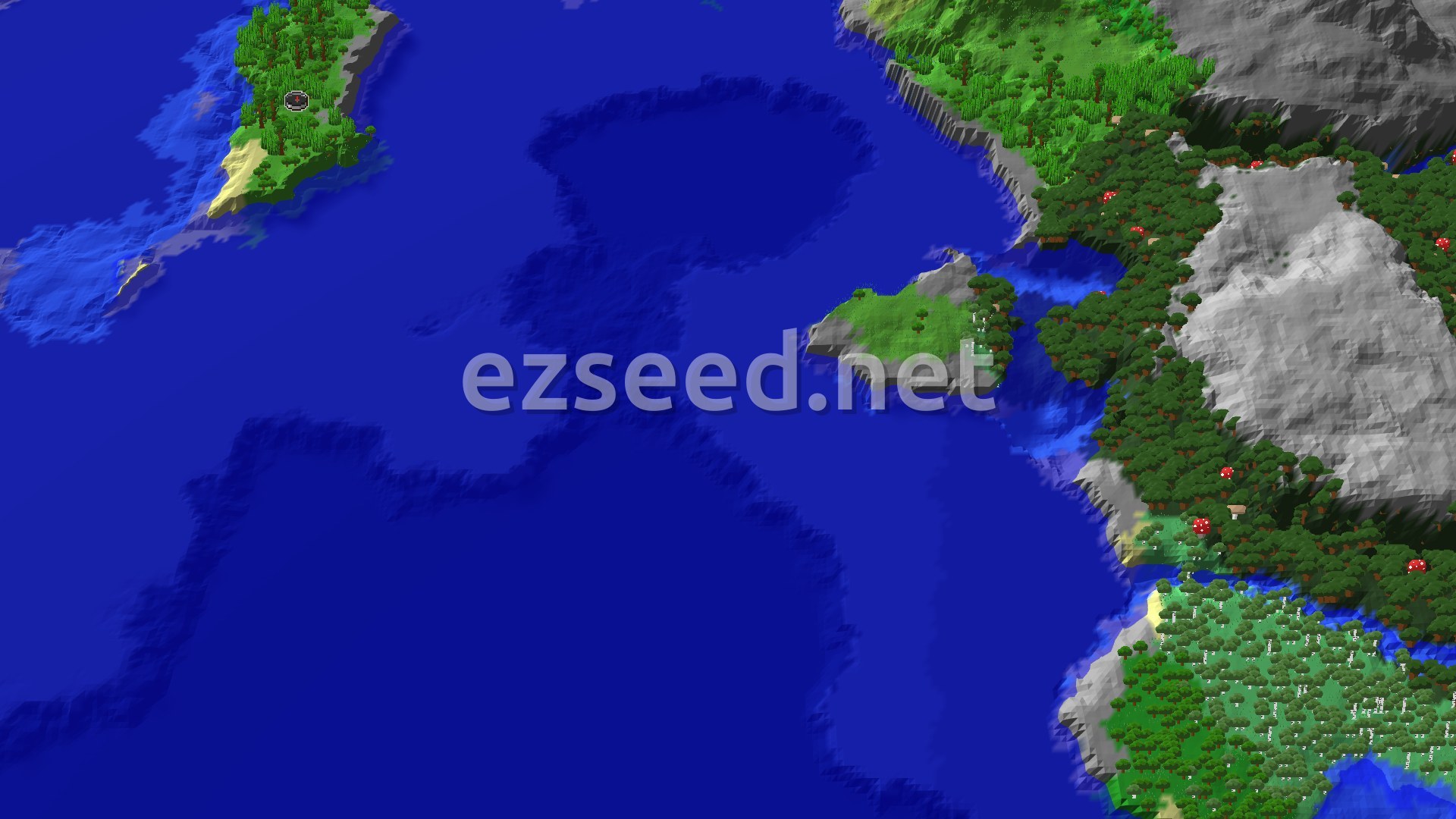 Aerial Minecraft seed map — Jungle Spawn with a Nearby Trial Chambers and Ocean Ruin
