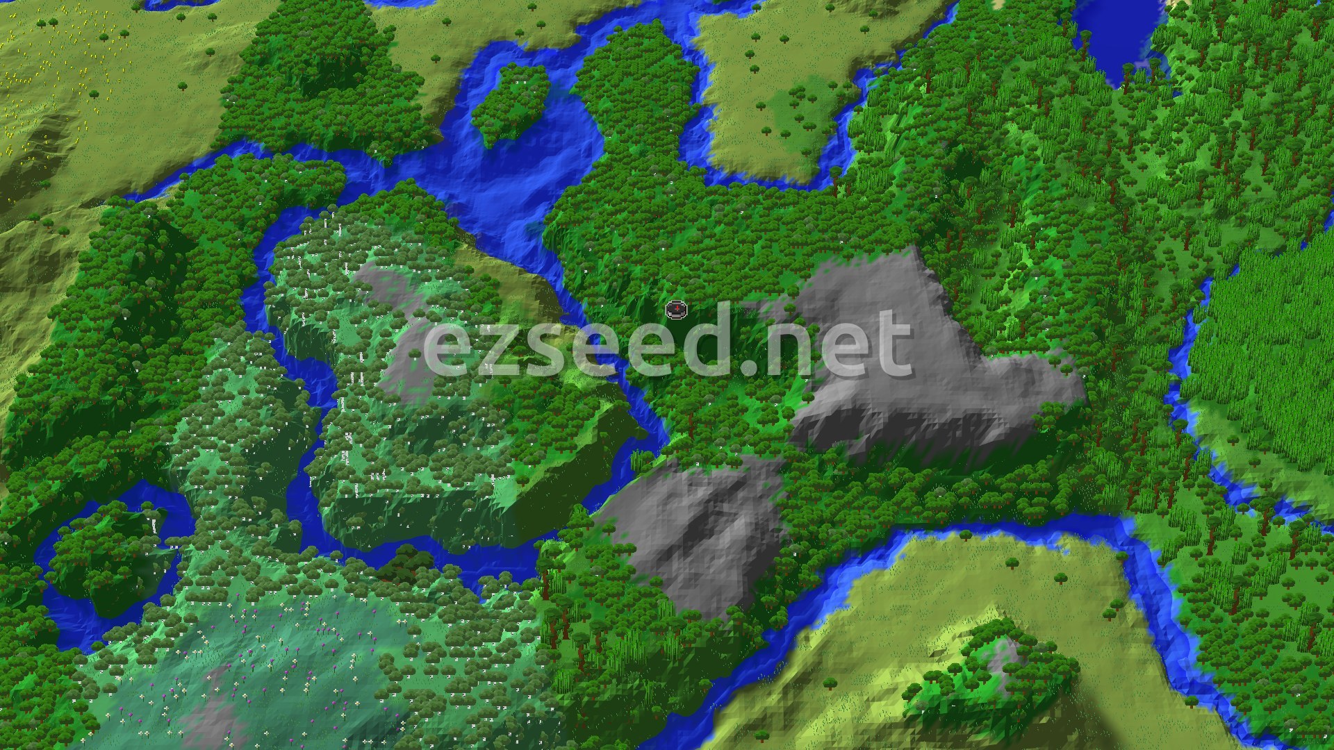 Aerial Minecraft seed map — Forest Spawn with Nearby Trial Chambers