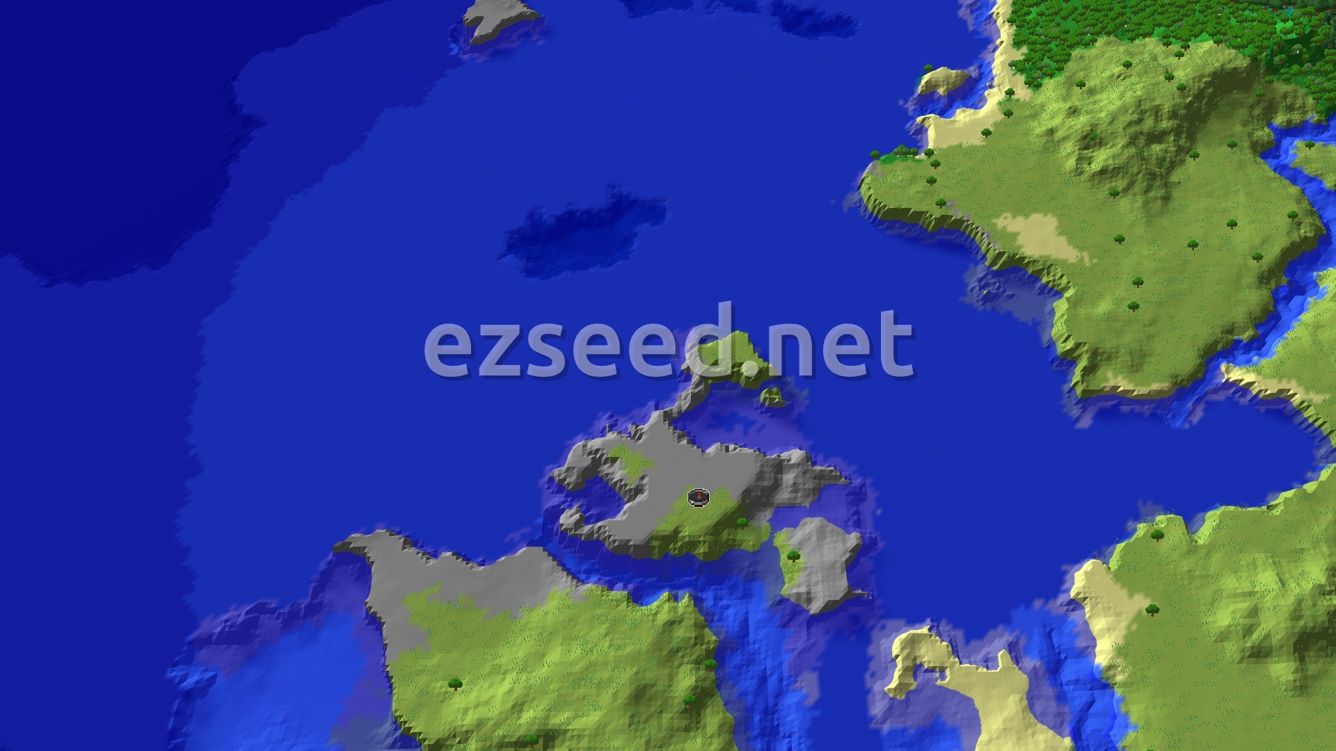 Aerial Minecraft seed map — Trial Chambers and Ocean Structures Near Spawn