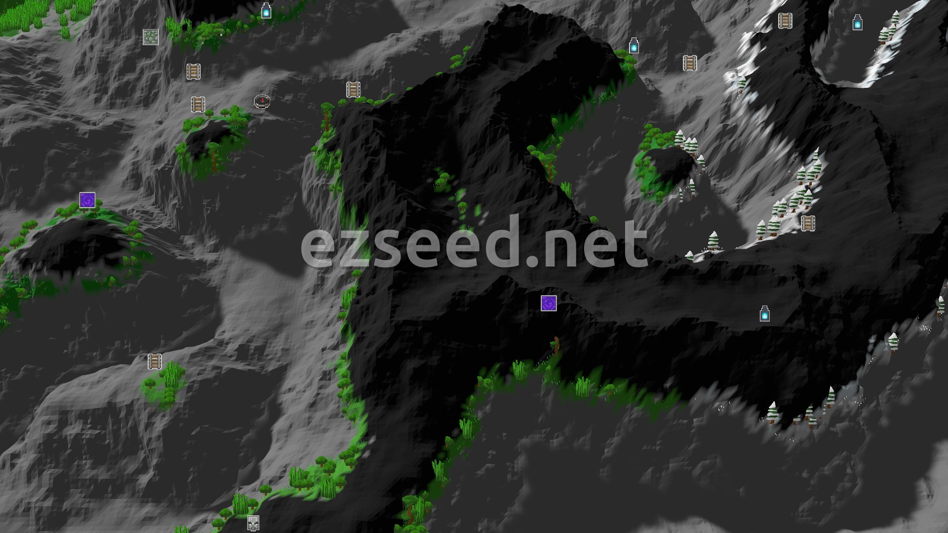 Aerial Minecraft seed map — Jungle Peaks and Ancient Secrets Near Spawn