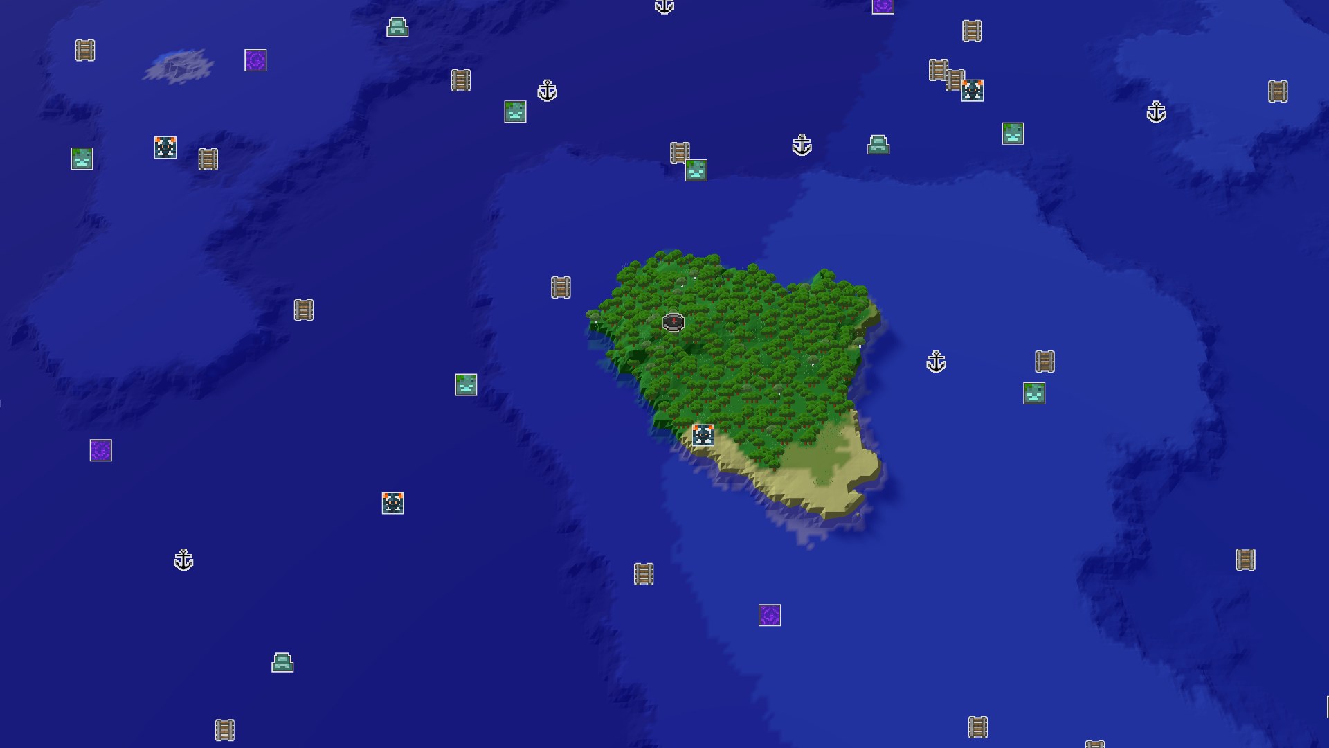Aerial Minecraft seed map — Island Survival with a Nearby Trial Chambers
