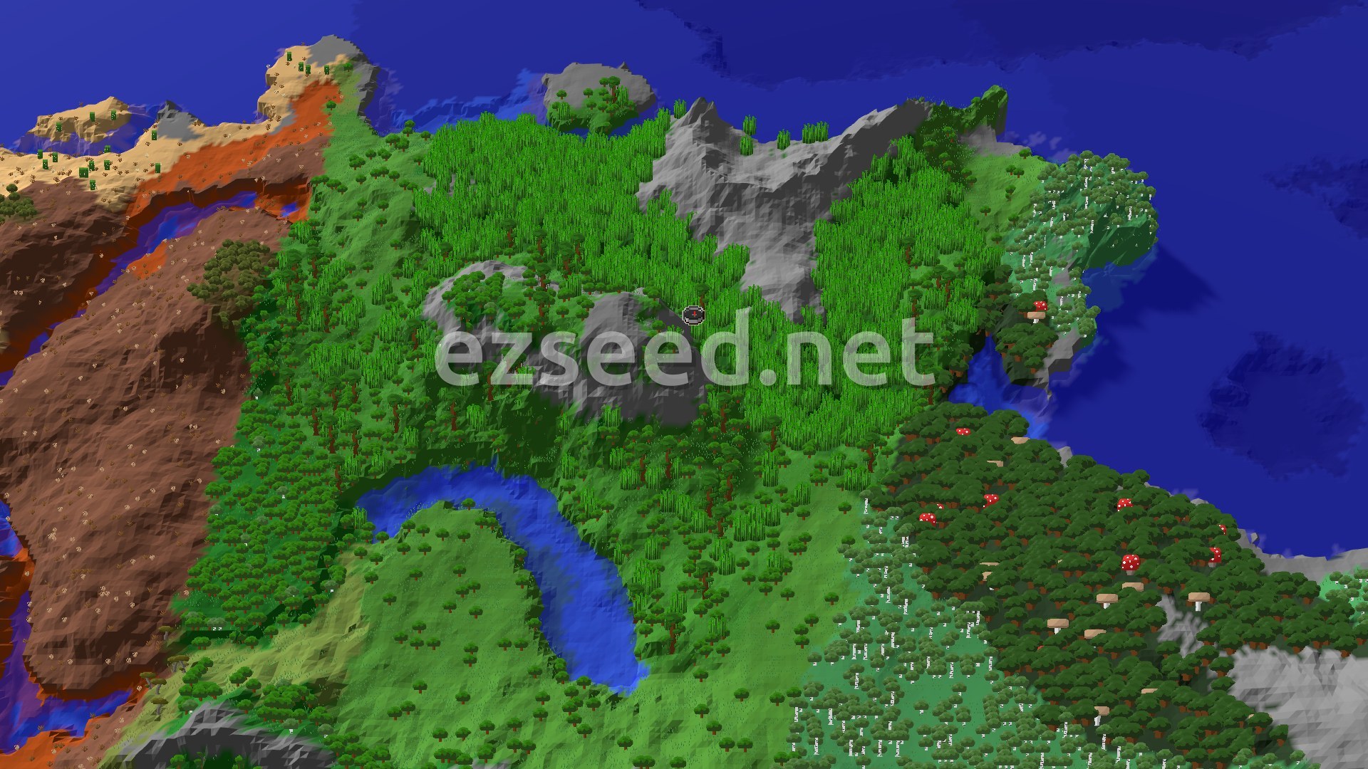 Aerial Minecraft seed map — Jungle Plateau with a Close Ancient City