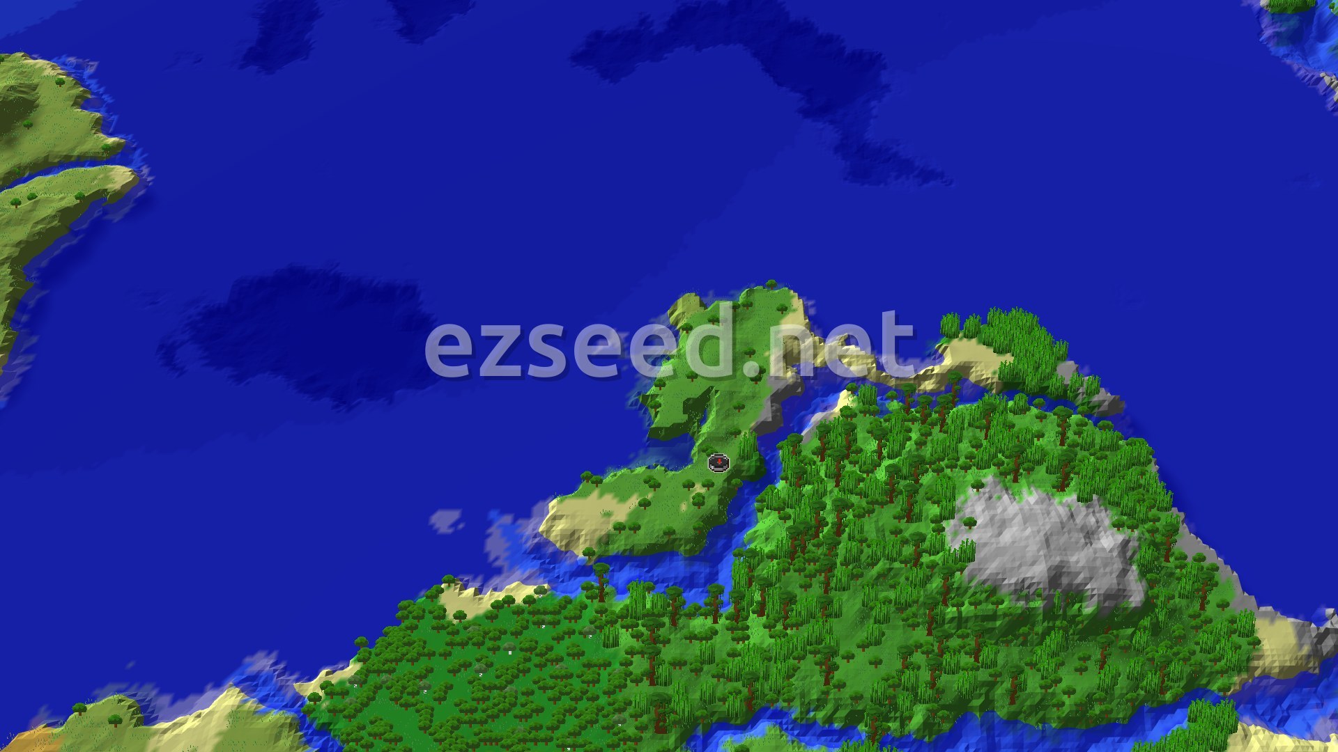 Aerial Minecraft seed map — Sparse Jungle Spawn with Nearby Bamboo