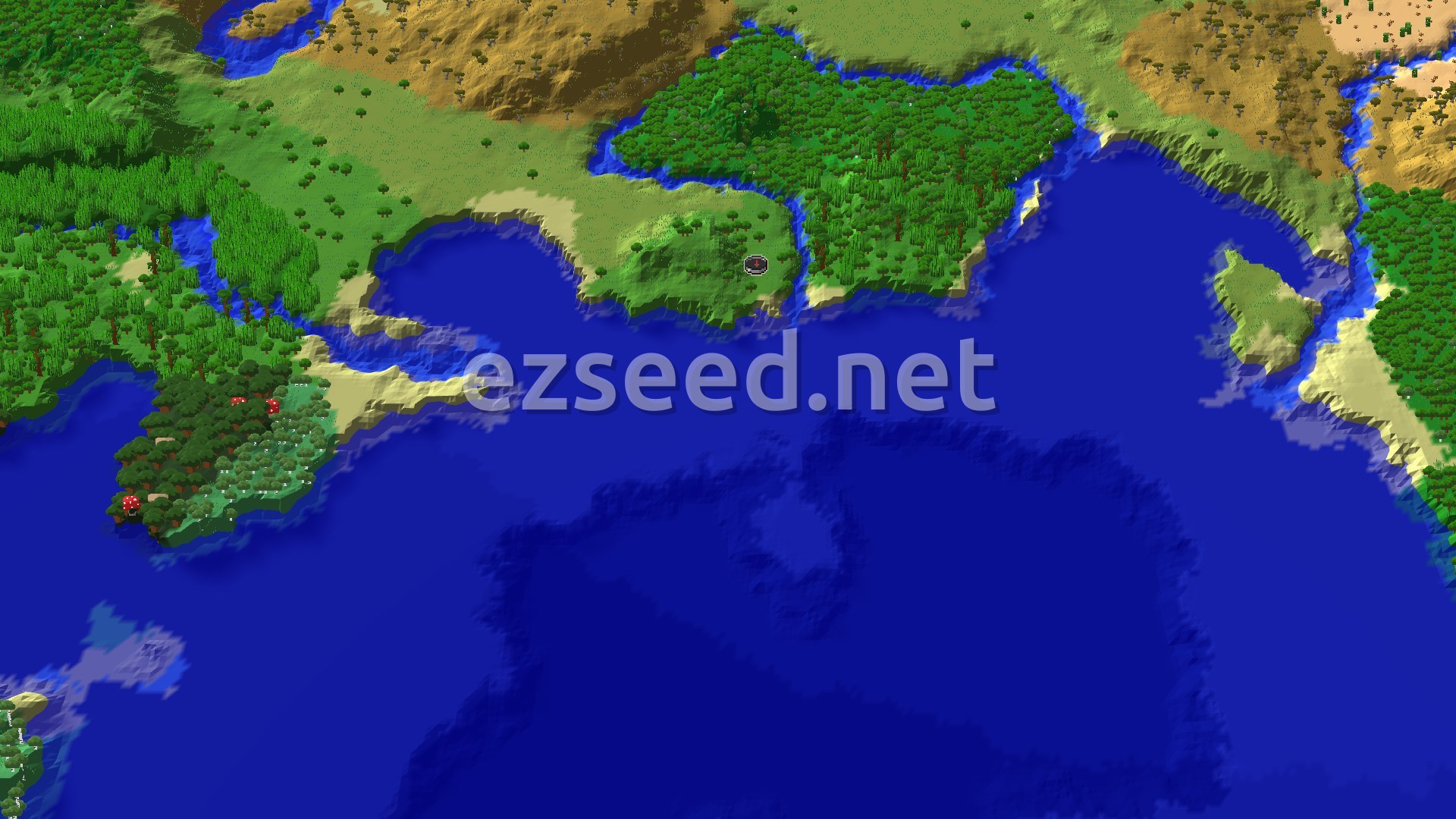 Aerial Minecraft seed map — Spawn in a Sparse Jungle with nearby ocean adventures