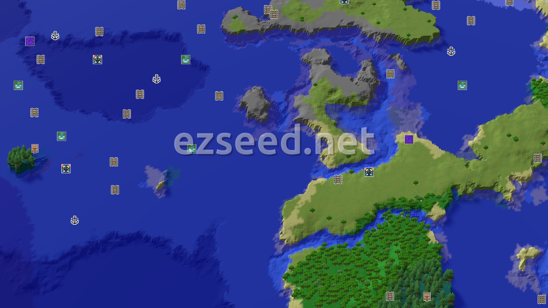 Aerial Minecraft seed map — A Decent Start Near a Village and Trial Chambers