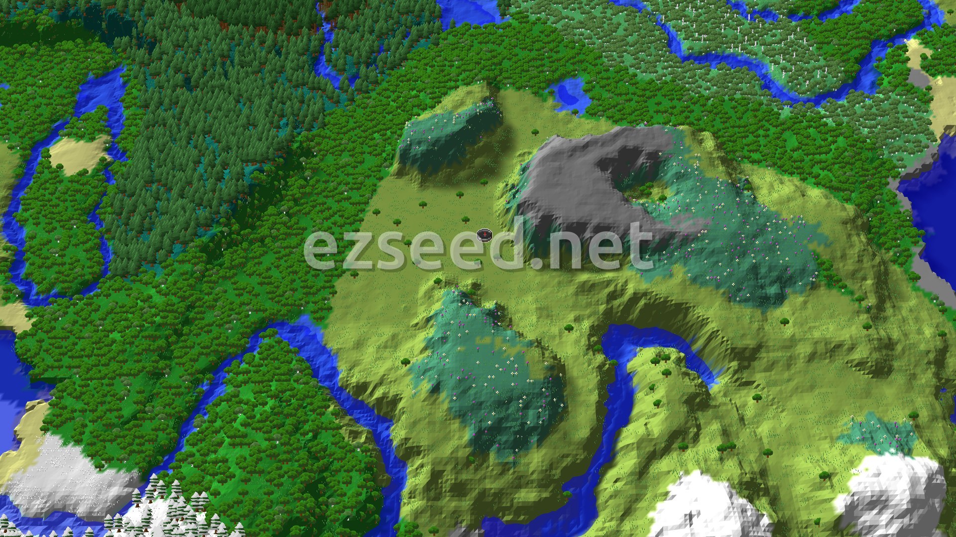 Aerial Minecraft seed map — Spawn in Plains with Nearby Ancient City