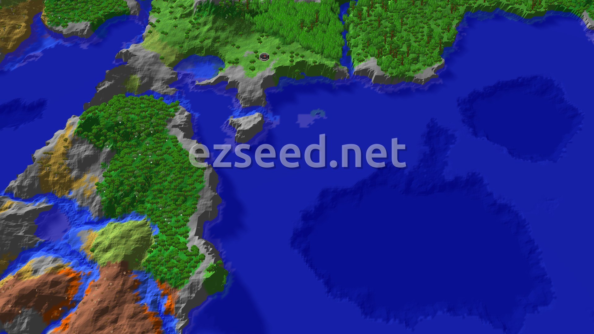 Aerial Minecraft seed map — Jungle Life with Close Mineshaft and Underwater Finds
