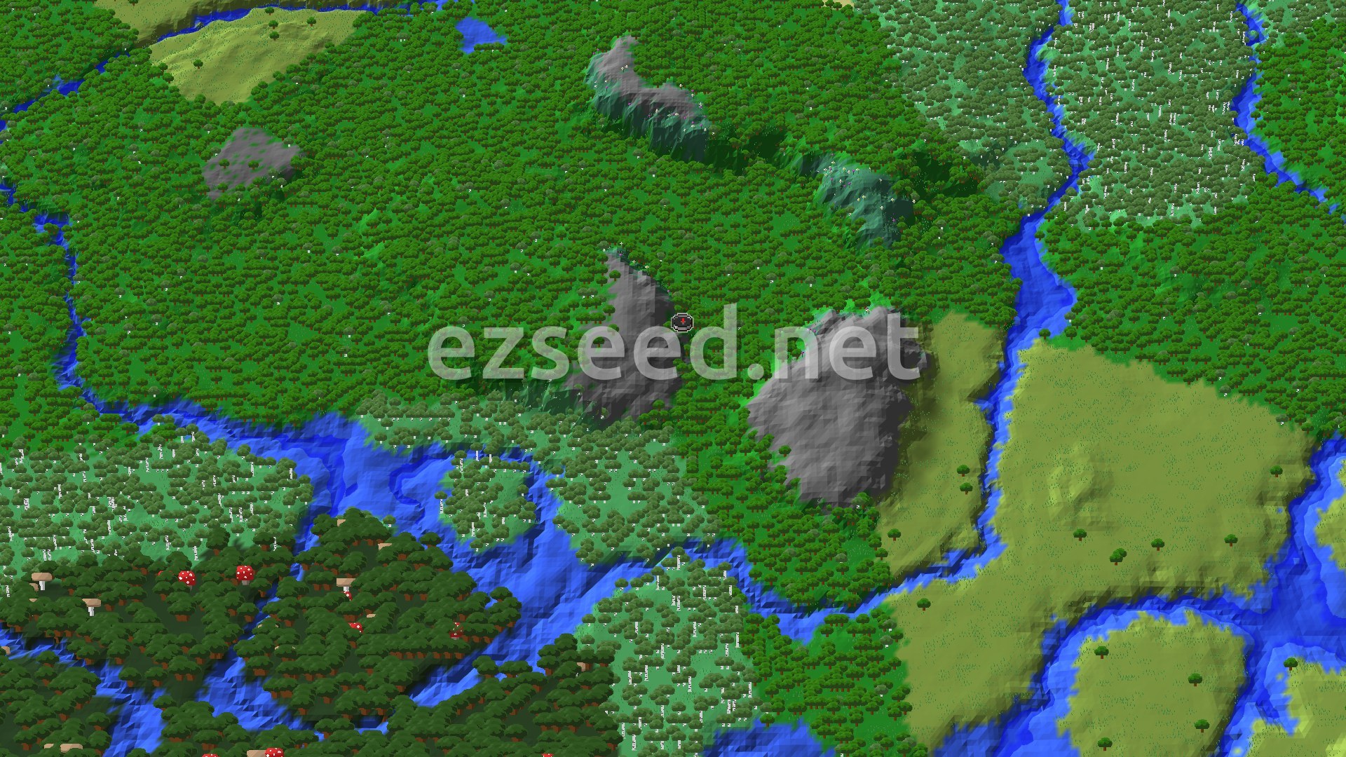 Aerial Minecraft seed map — Forest Spawn with Nearby Trial Chambers