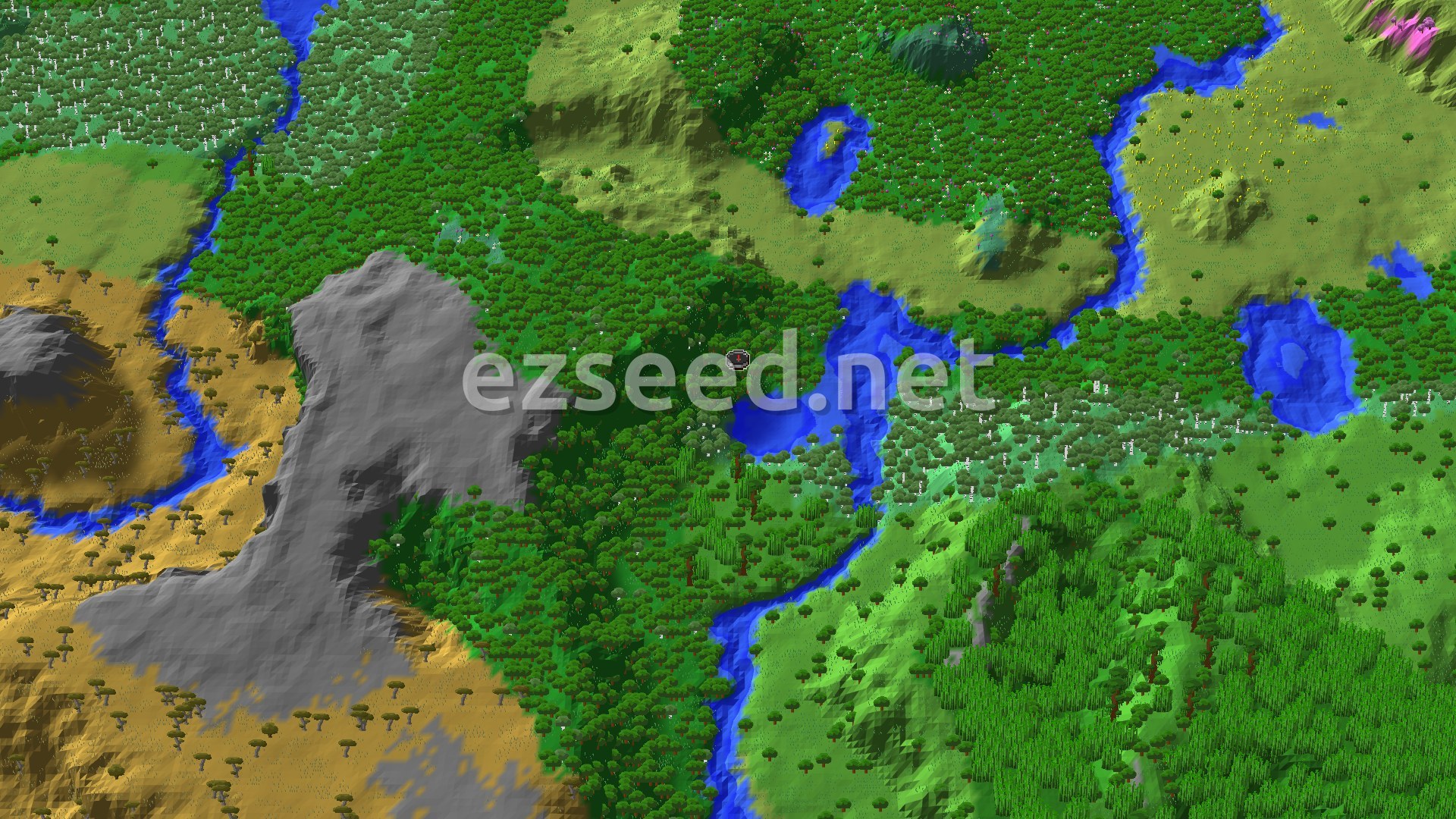 Aerial Minecraft seed map — Forest Spawn with Nearby Jungle and Trial Chambers
