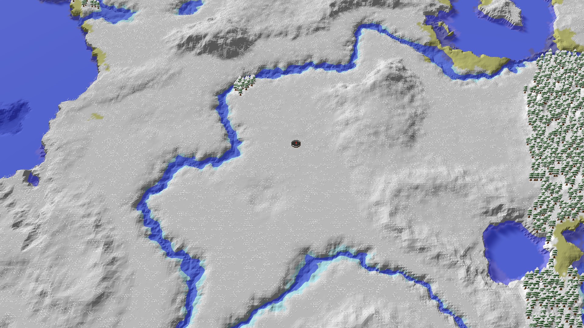 Aerial Minecraft seed map — A Snowy Start with a Nearby Village