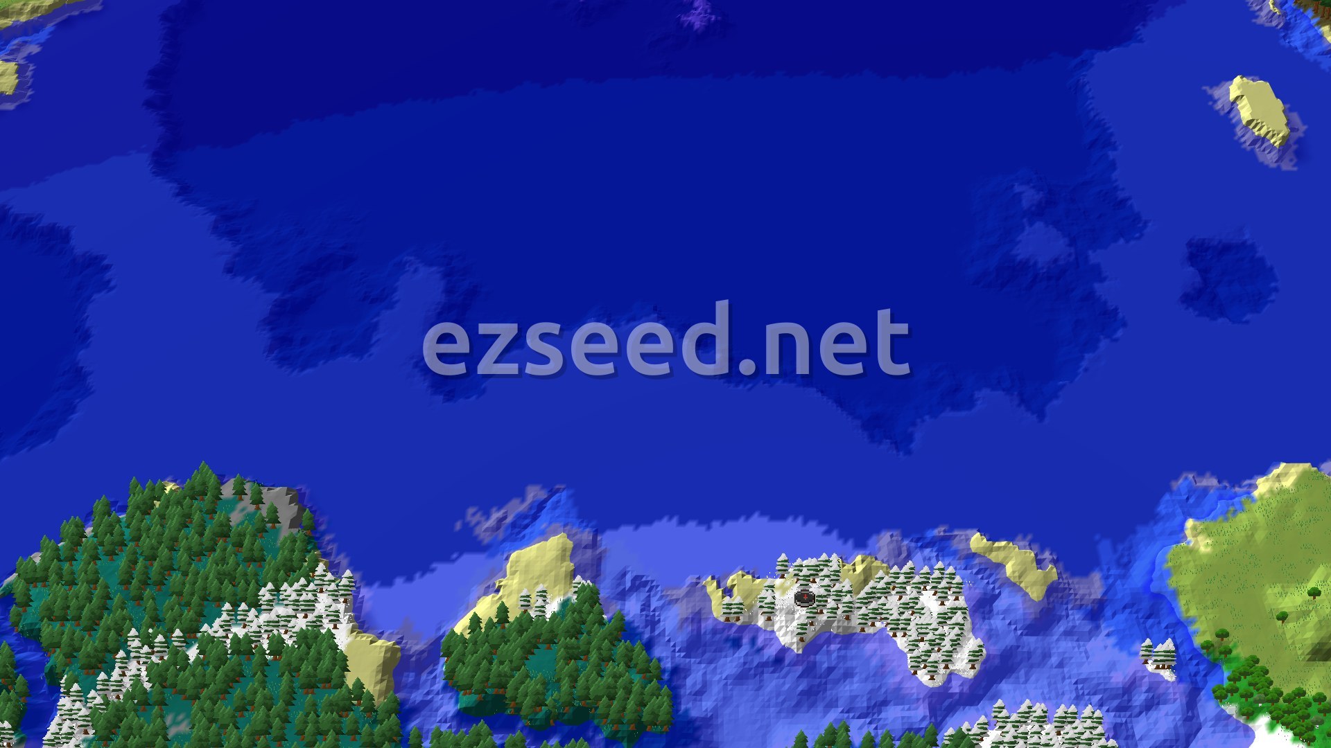 Aerial Minecraft seed map — Spawn in Snowy Taiga with Nearby Ancient City