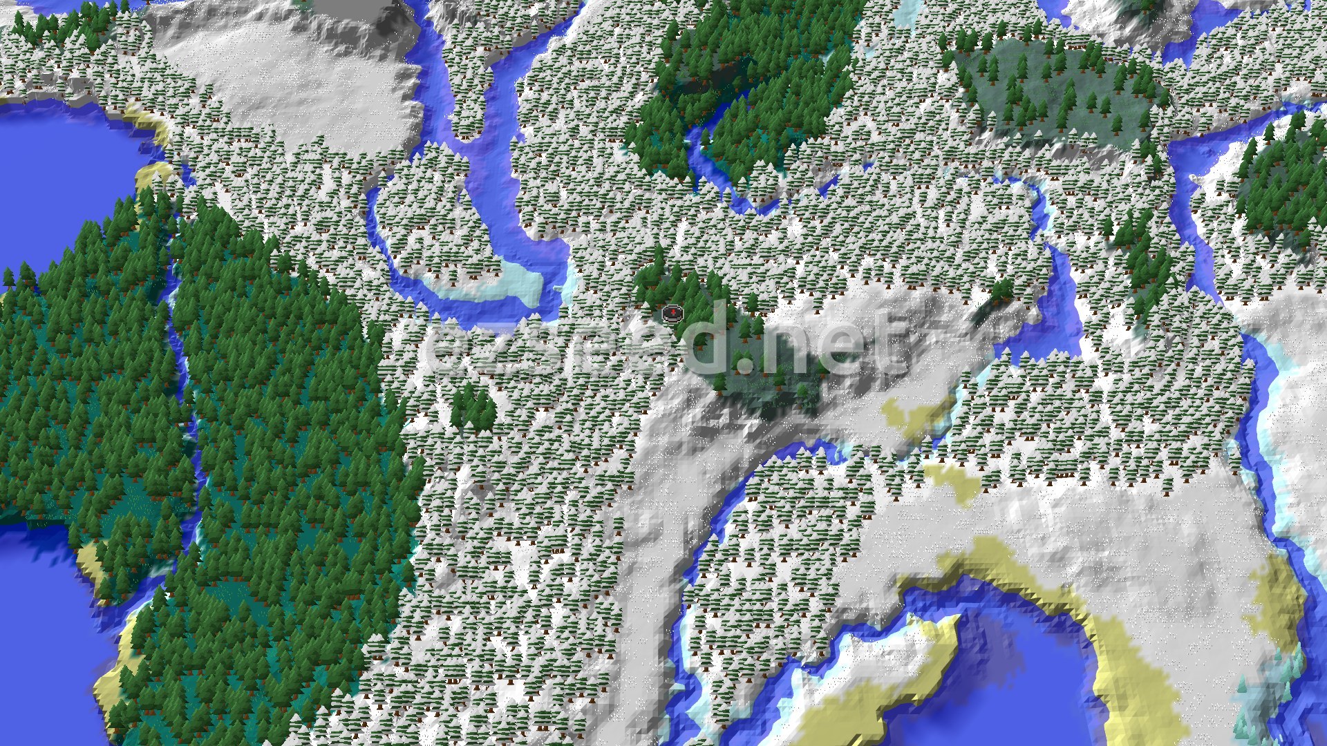 Aerial Minecraft seed map — Windswept Start with Nearby Trial Chambers