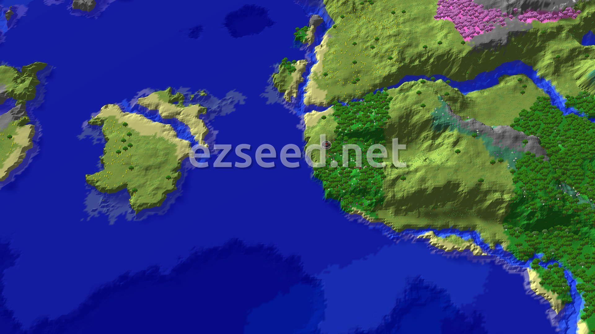Aerial Minecraft seed map — Spawn Next to a Trial Chamber in a Wooded Plains
