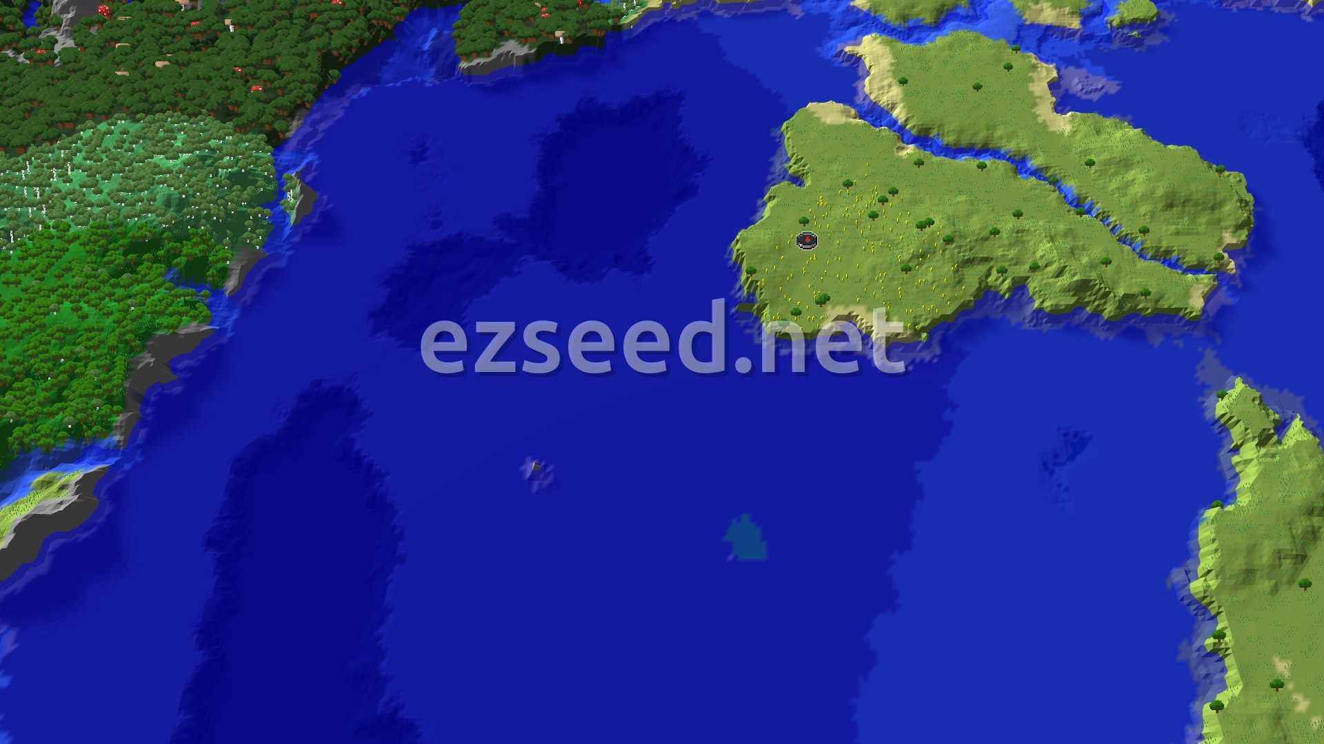 Aerial Minecraft seed map — A Sunflower Plains Spawn with Close Aquatic Adventures