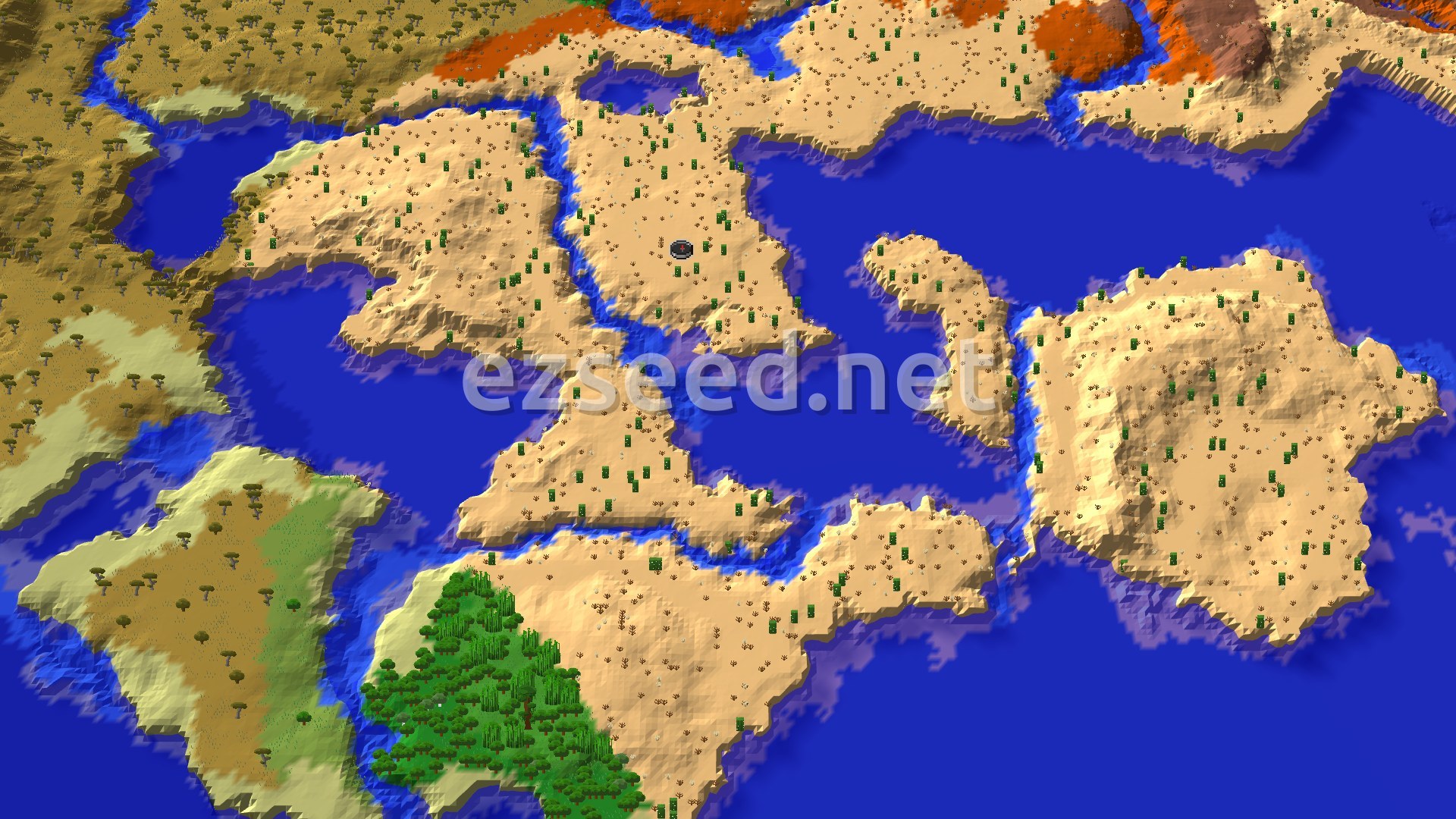 Aerial Minecraft seed map — Desert Isles and Far-Flung Adventures