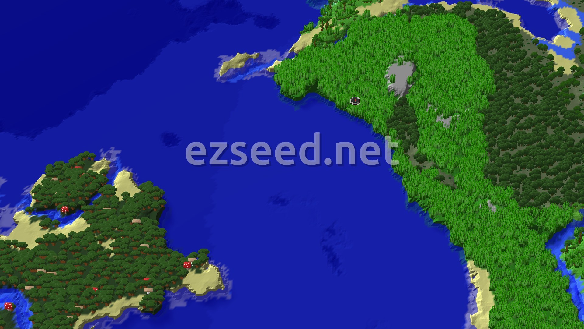 Aerial Minecraft seed map — Bamboo Jungle Spawn with Nearby Trial Chambers