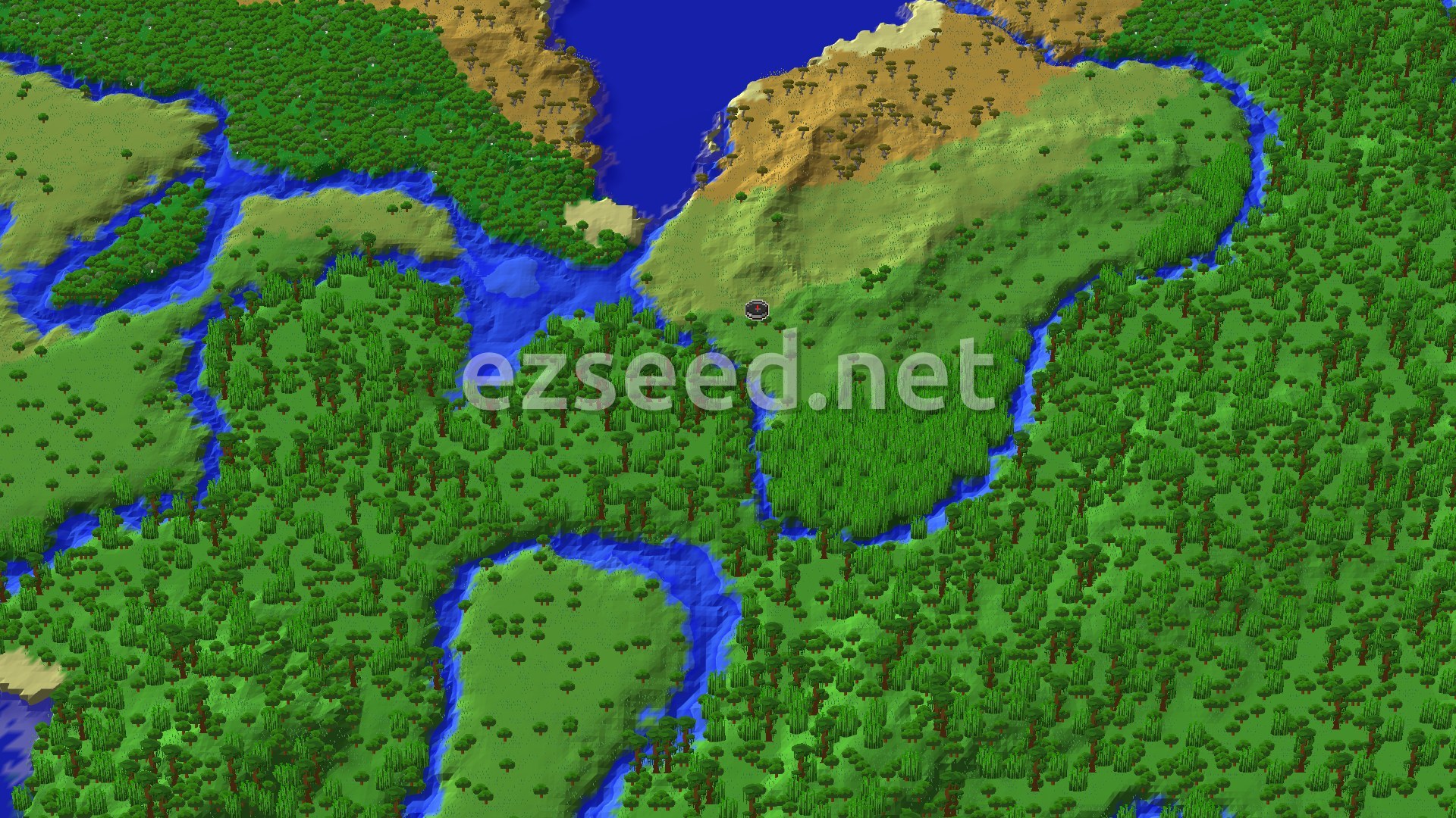 Aerial Minecraft seed map — Spawn in a Sparse Jungle with a Bamboo Grove nearby