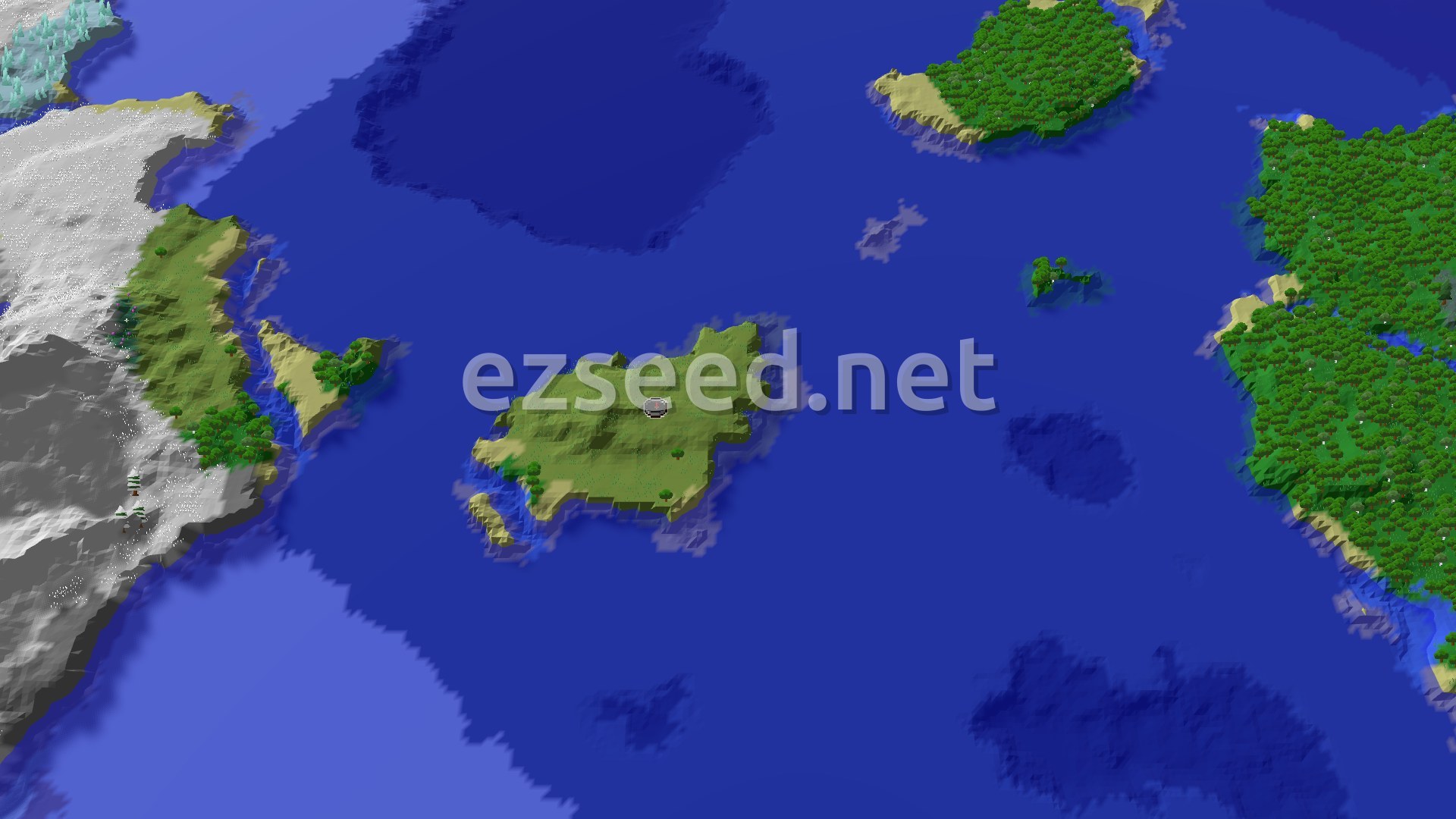 Aerial Minecraft seed map — Island Living with a Nearby Village