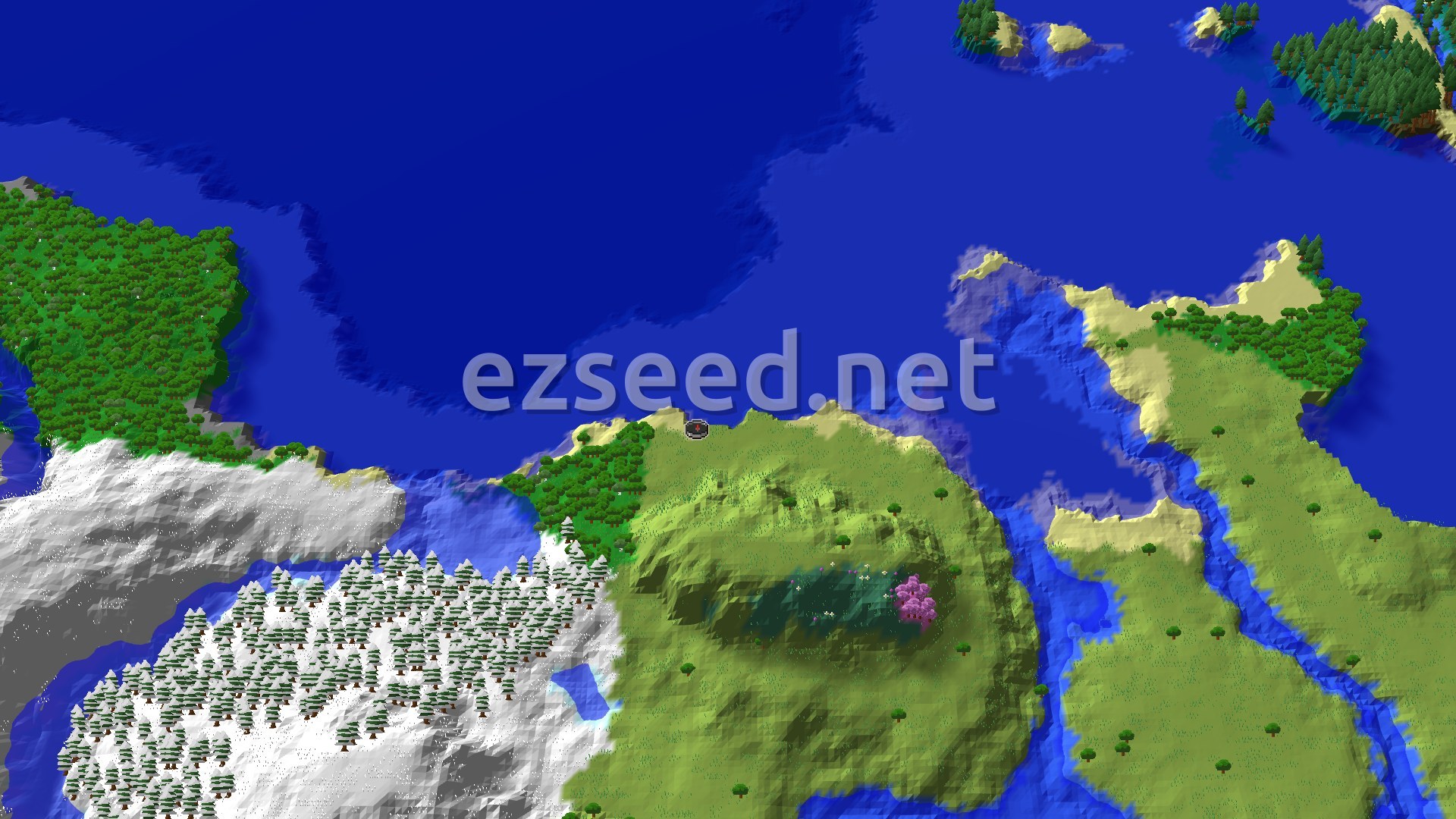 Aerial Minecraft seed map — A Cold Ocean Start with Nearby Trial Chambers