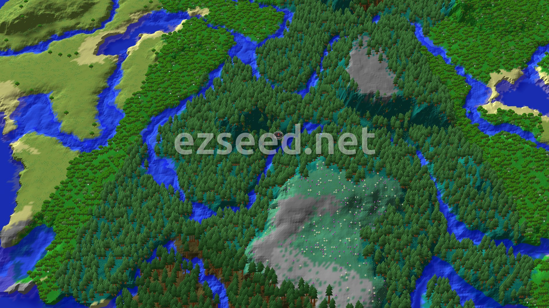 Aerial Minecraft seed map — Ancient City Not Too Far From Taiga Spawn