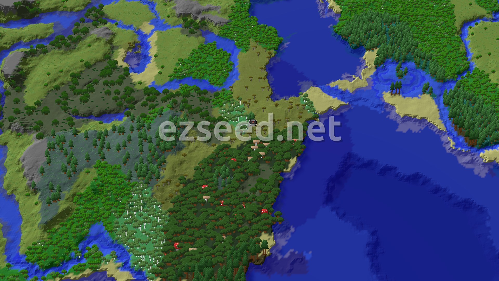 Aerial Minecraft seed map — Windswept Savanna Spawn with a Close Mansion
