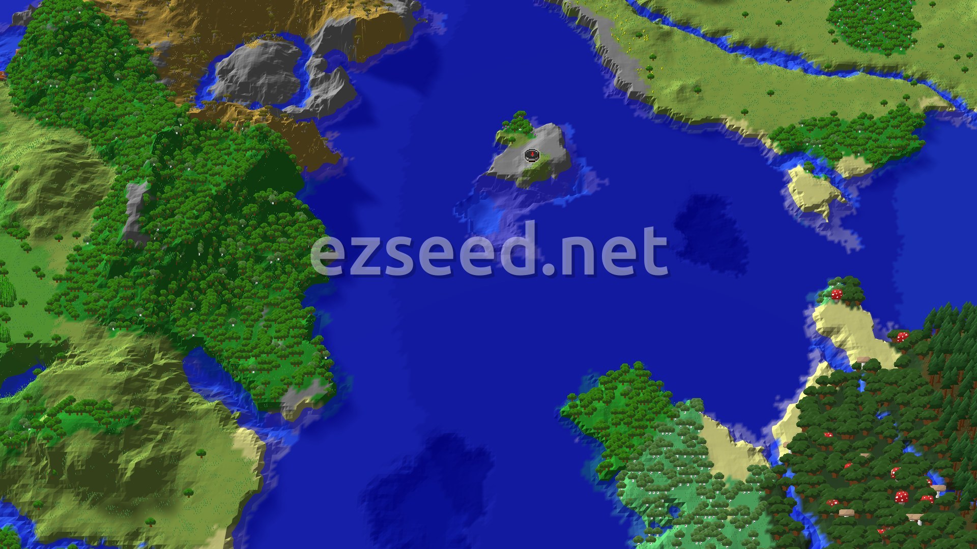Aerial Minecraft seed map — Spawn Near a Flower Forest with a Close Trial Chamber