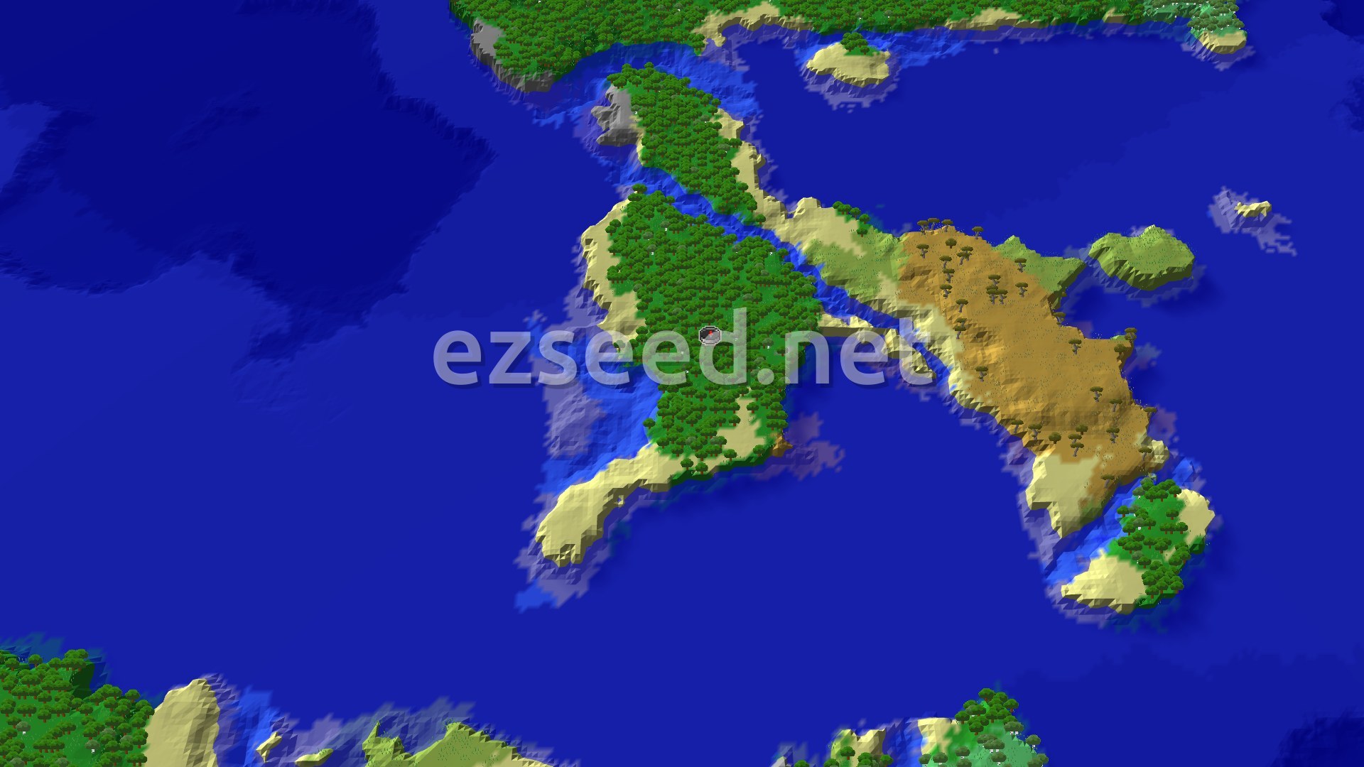 Aerial Minecraft seed map — Forest Spawn with Nearby Trial Chambers