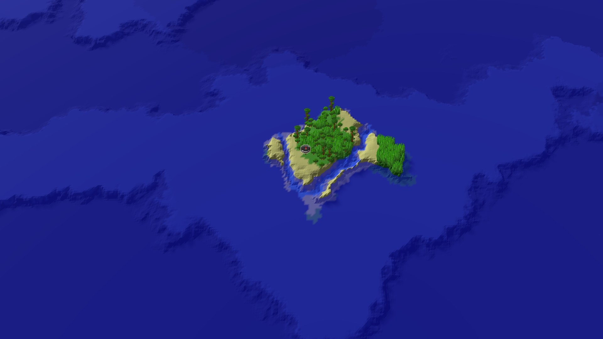 Aerial Minecraft seed map — Spawn on a Jungle Island with Nearby Submerged Secrets