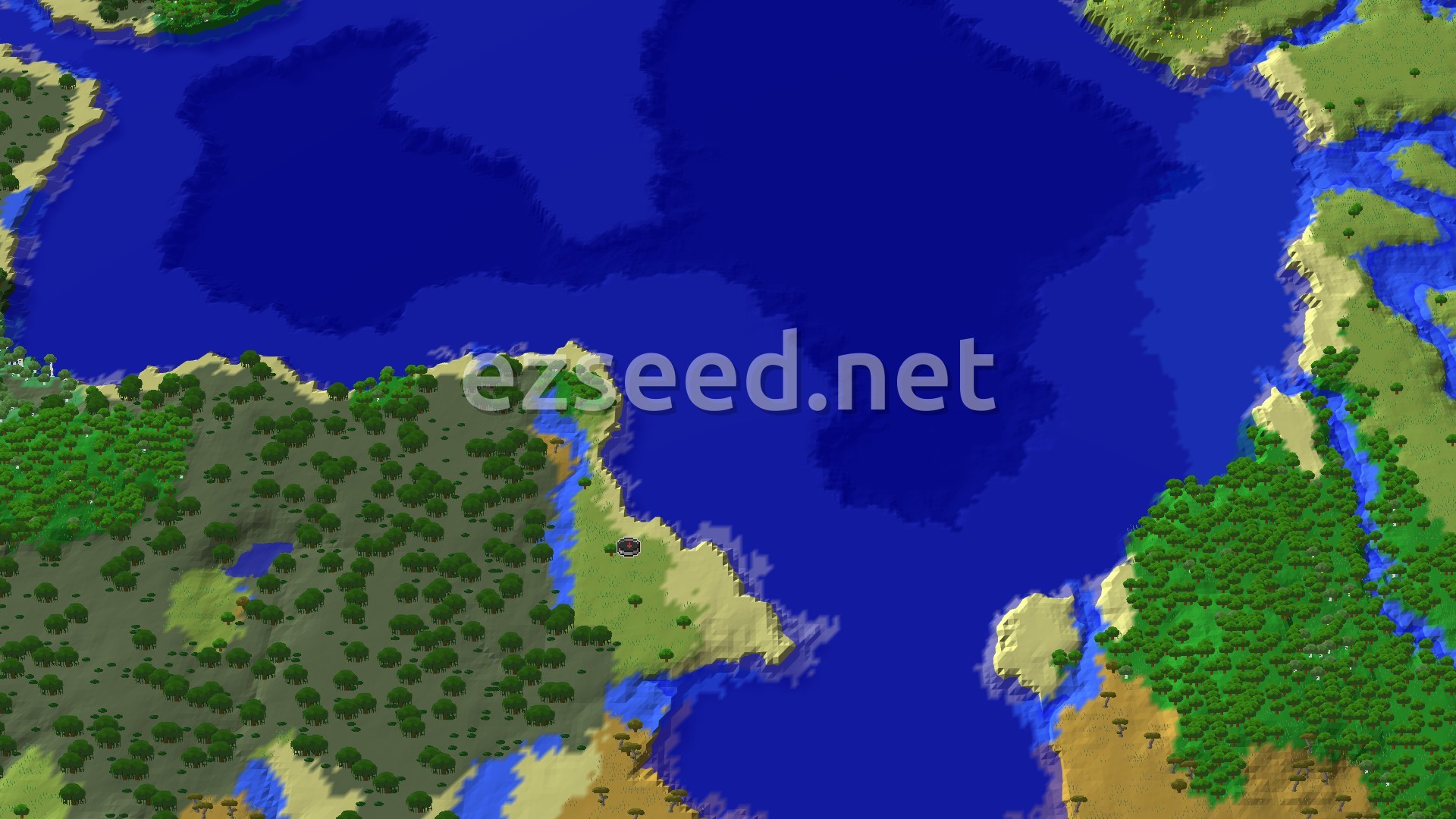 Aerial Minecraft seed map — Spawn Near a Swamp Hut and Trial Chambers