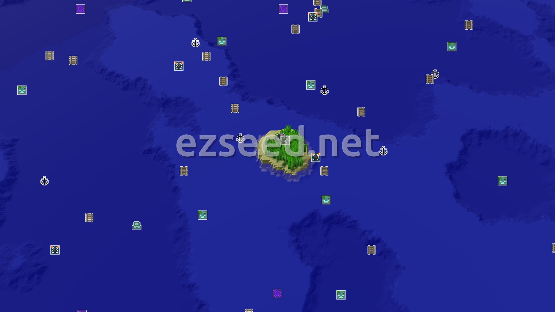 Aerial Minecraft seed map — Bamboo Island Start with a Close Jungle Temple